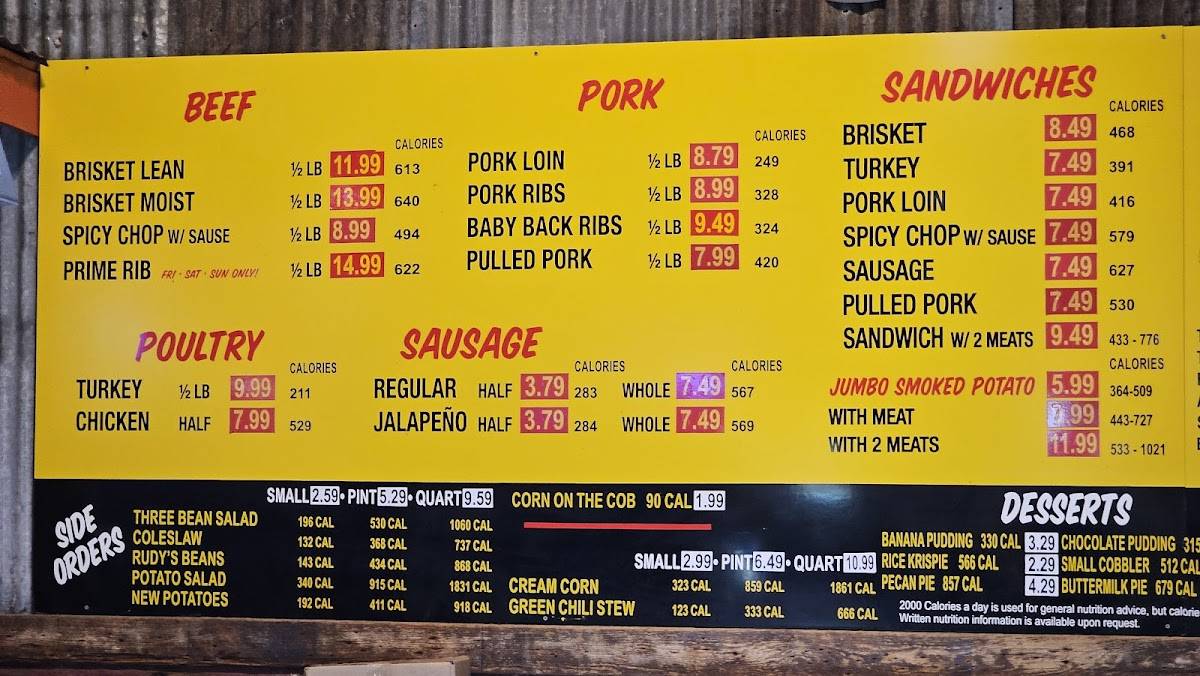 Rudy's "Country Store" and Bar-B-Q меню