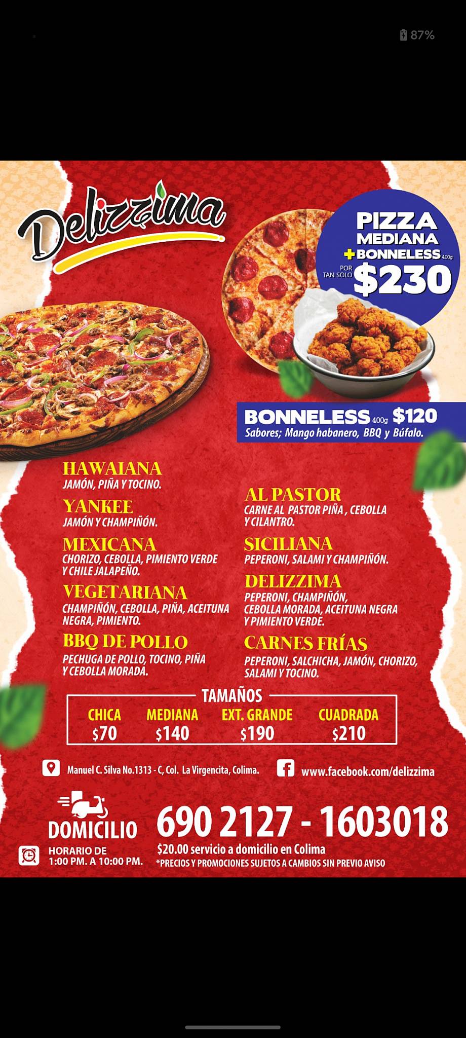 Delizzima меню