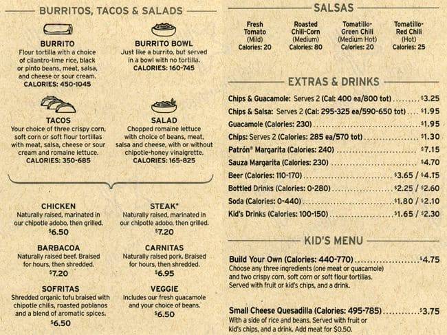 Chipotle Mexican Grill меню