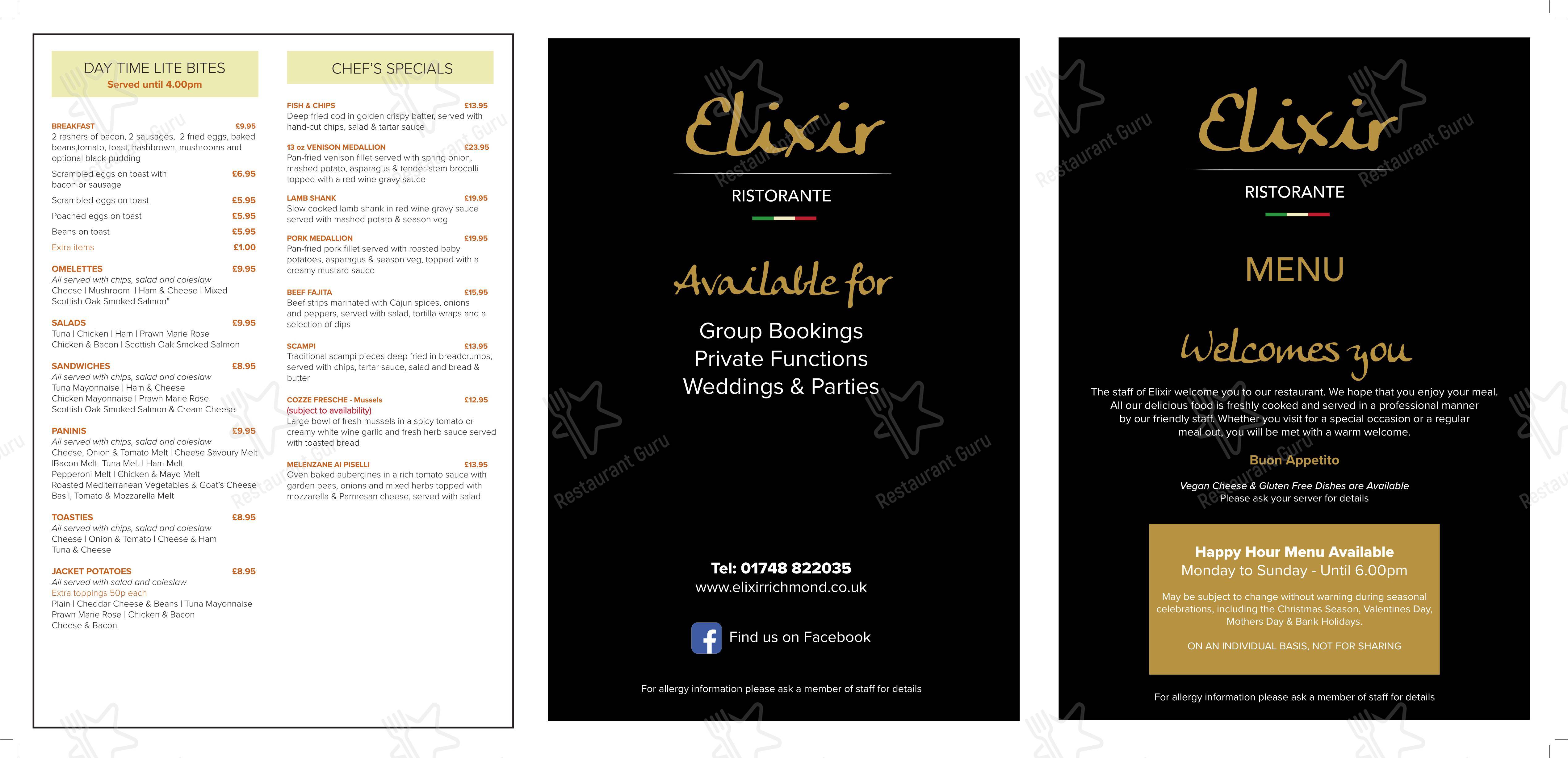Elixir Restorante в Ричмонде - Меню напитков
