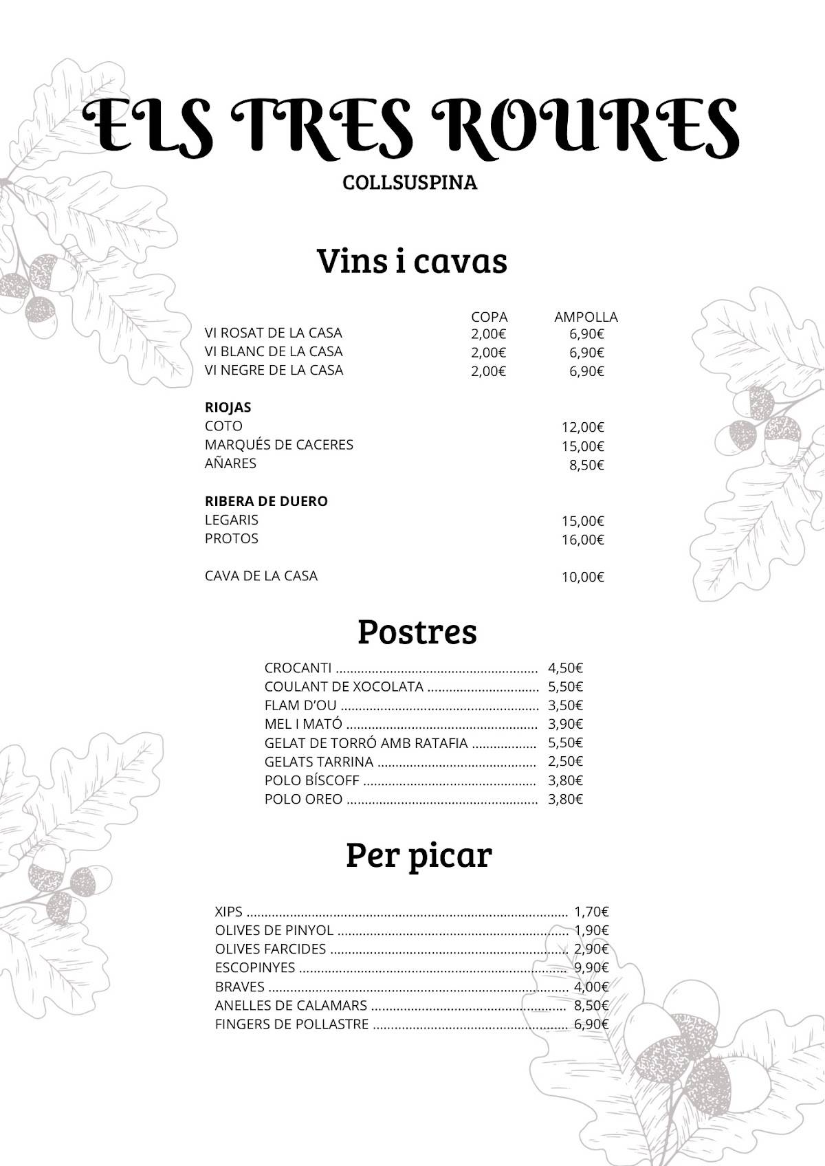 Els Tres Roures меню