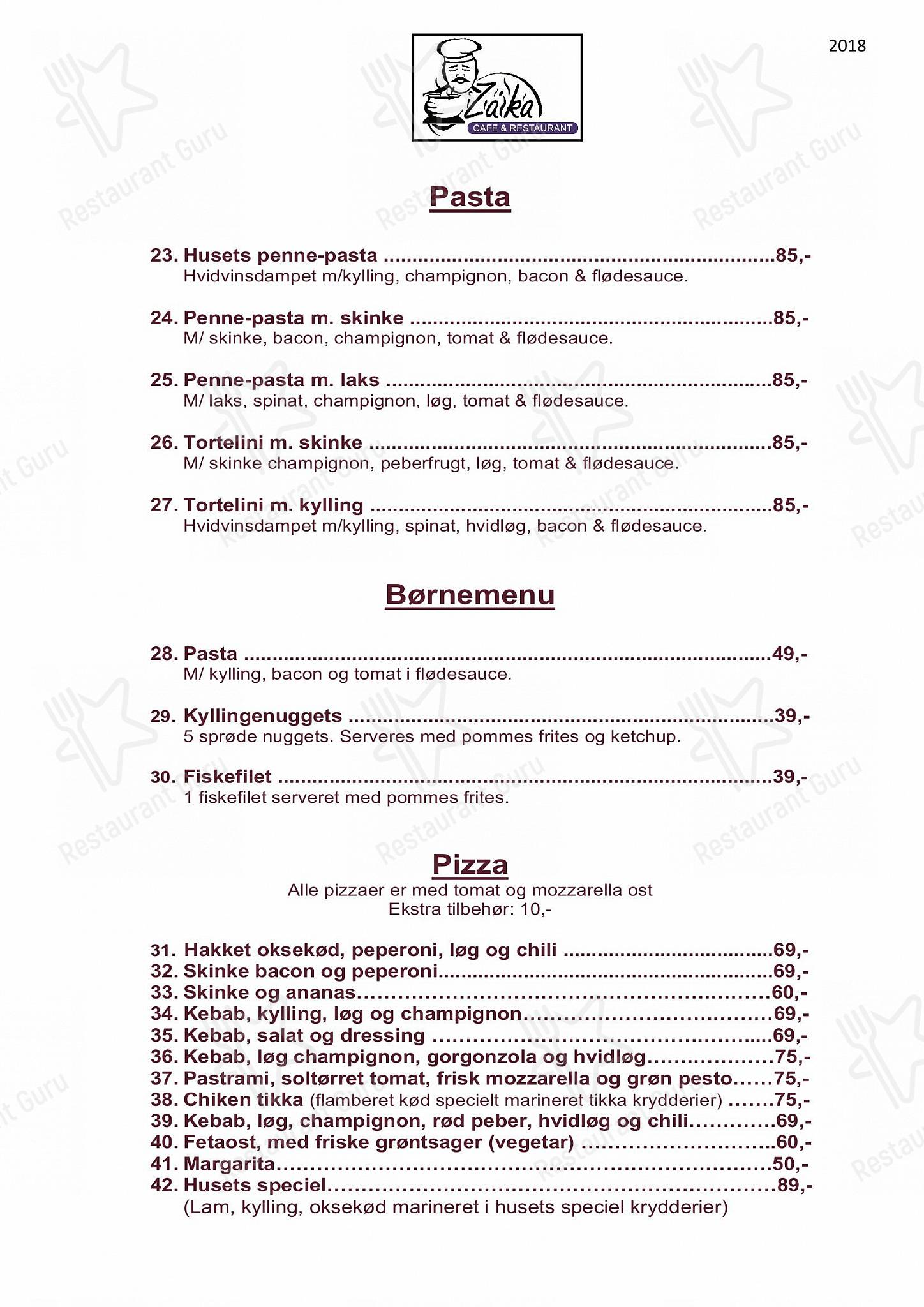 Меню напитков фастфуда Zaika Café & Restaurant в Хаслеве