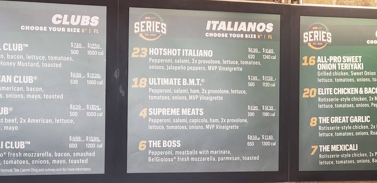 Subway меню
