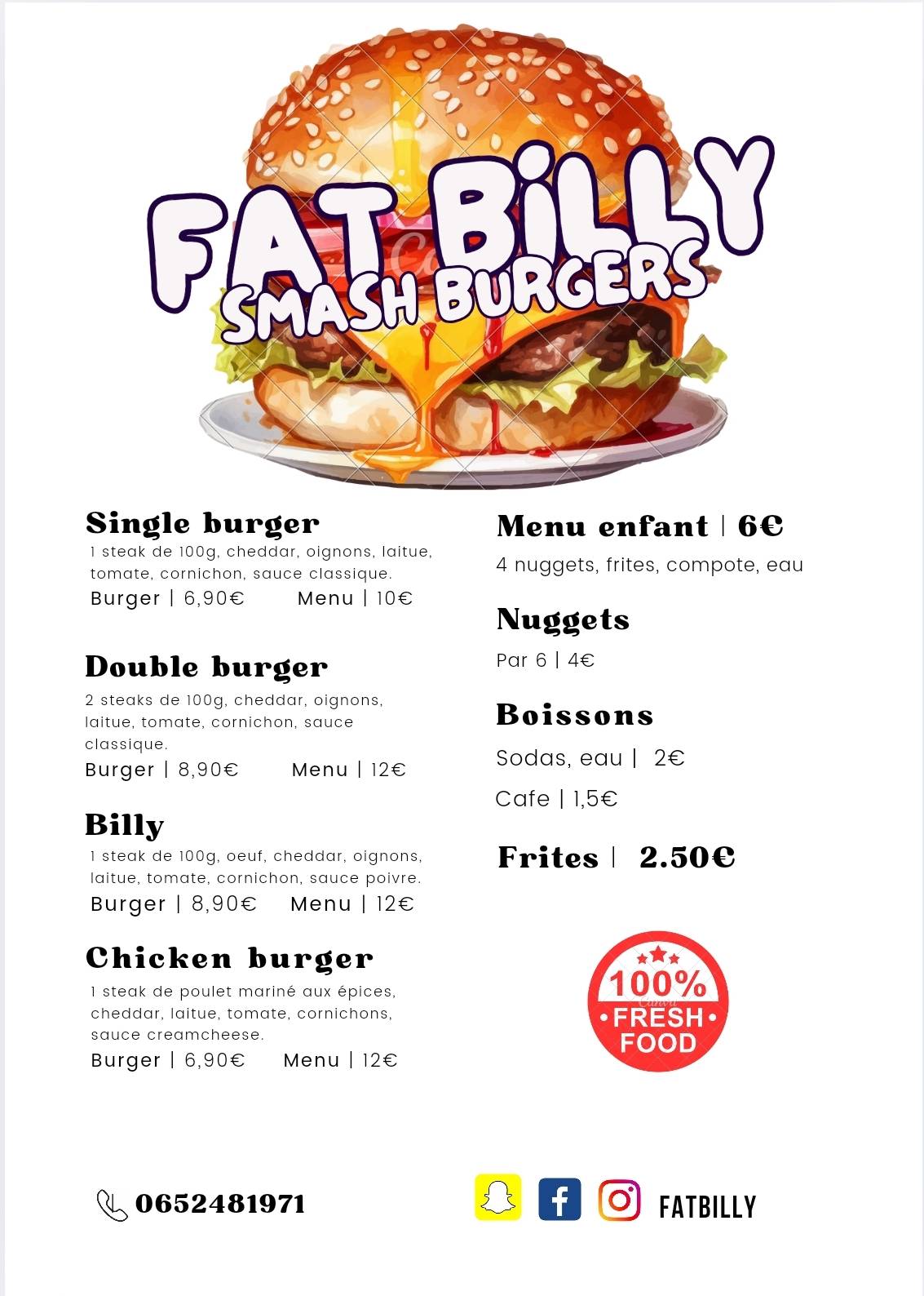 Fat billy меню