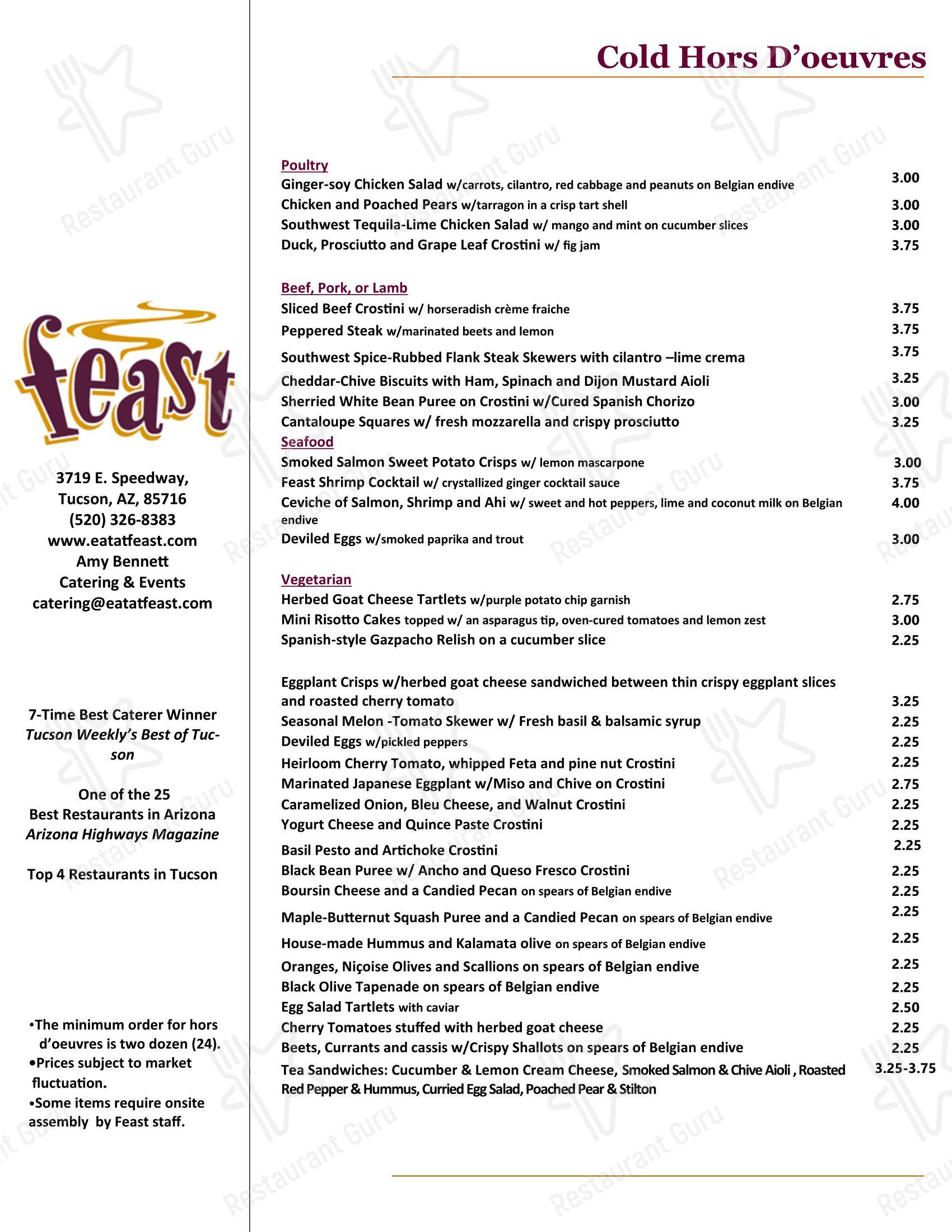 Меню ресторана Feast - Меню напитков