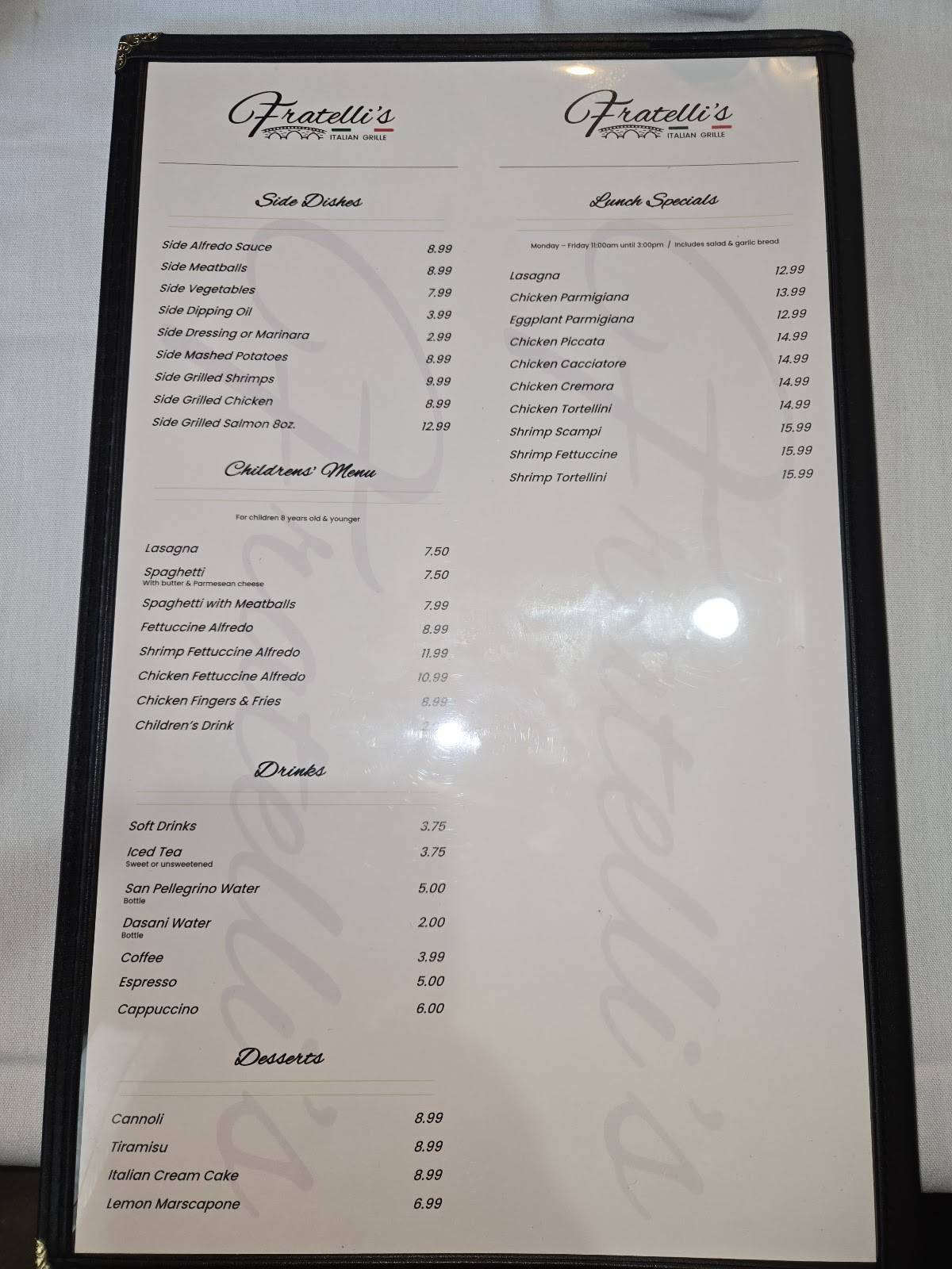 Fratelli's меню