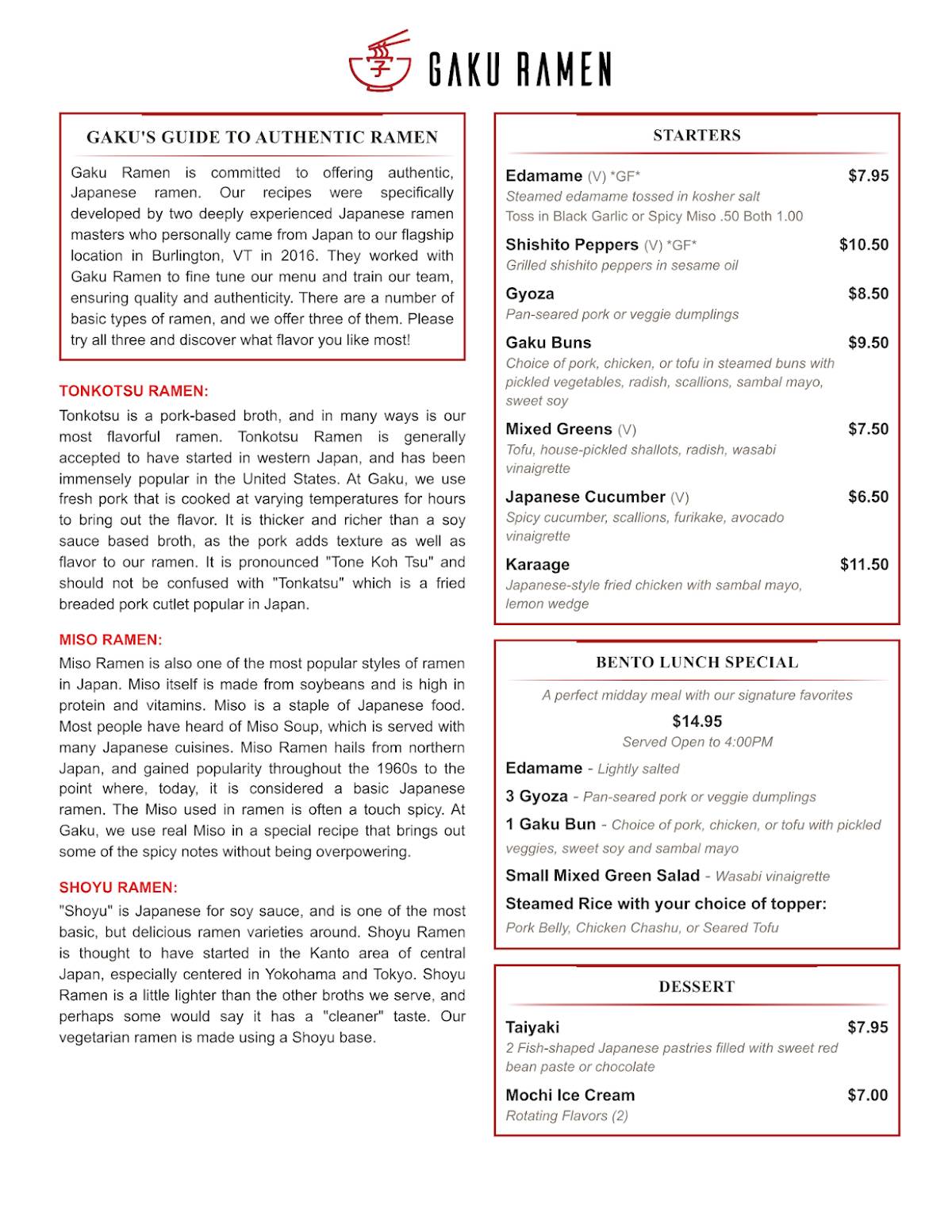 Gaku Ramen Fort Collins меню
