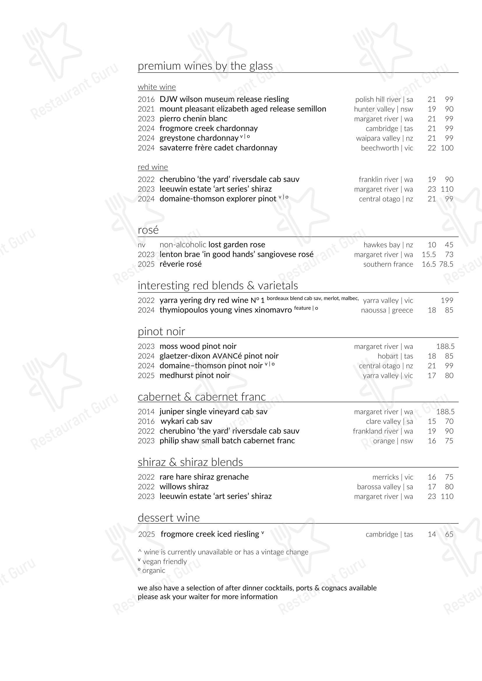 Меню ресторана Garfish Manly - Takeaway Menu