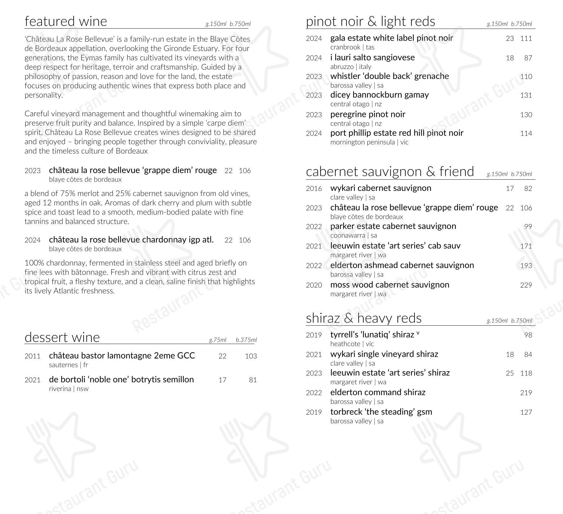 Меню ресторана Garfish Manly - Boronia Catering Menu Pack
