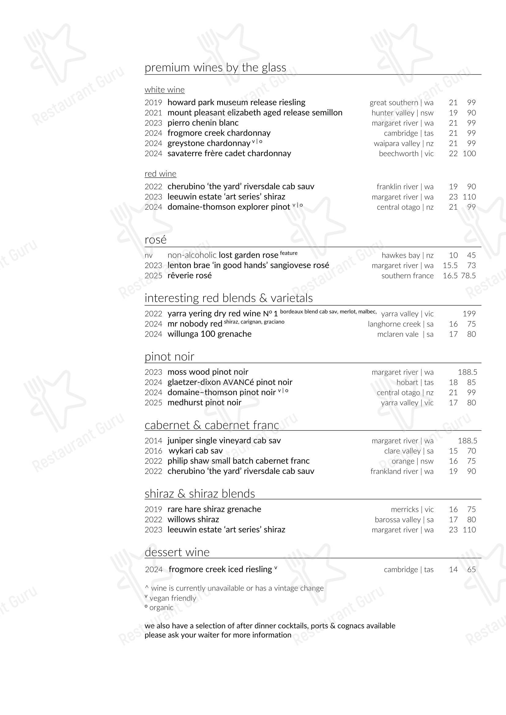 Takeaway Menu ресторана Garfish Manly в Манли