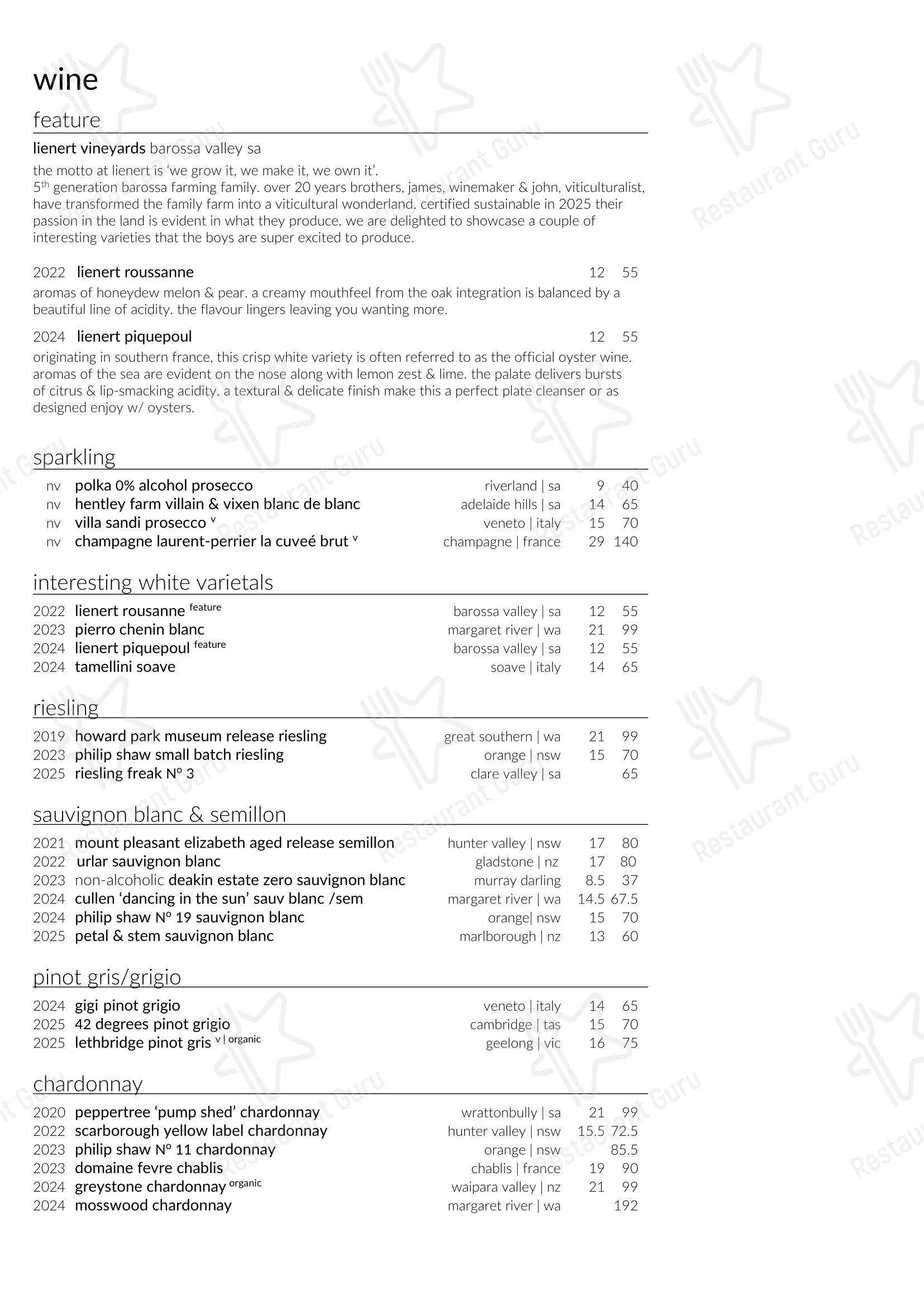Garfish Manly в Манли - Lunch Menu