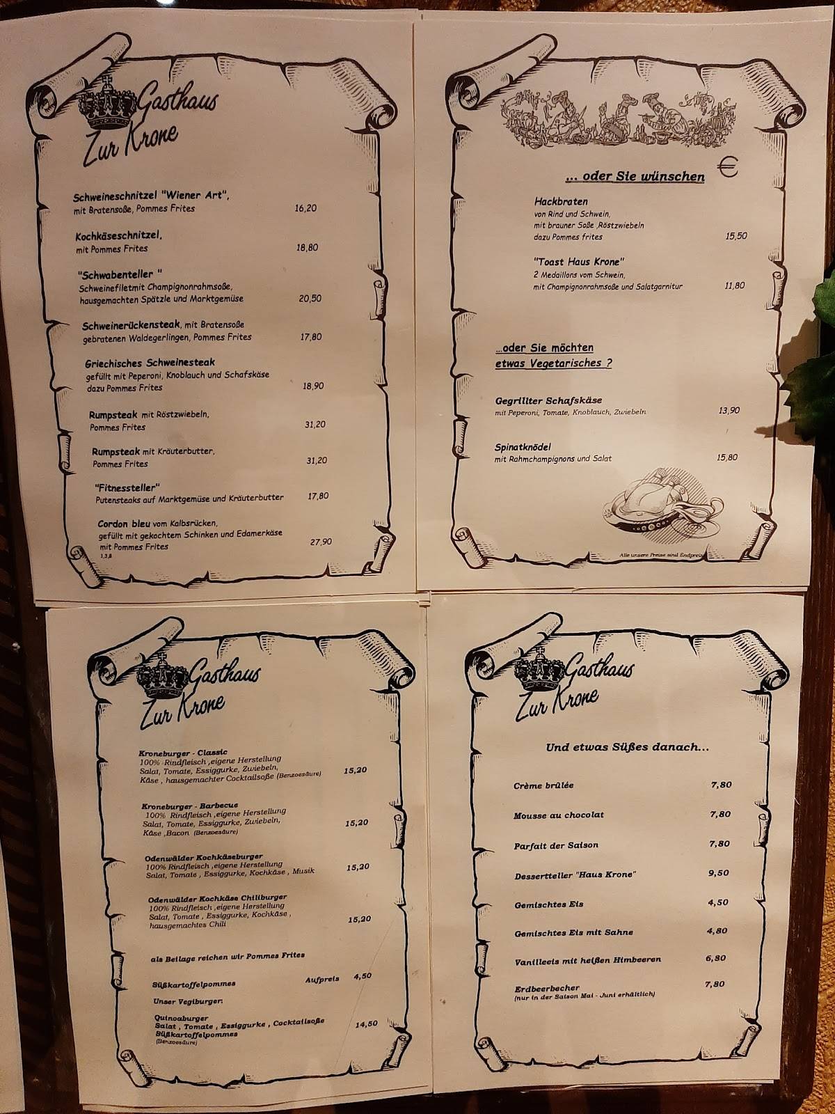 Gasthaus zur Krone меню