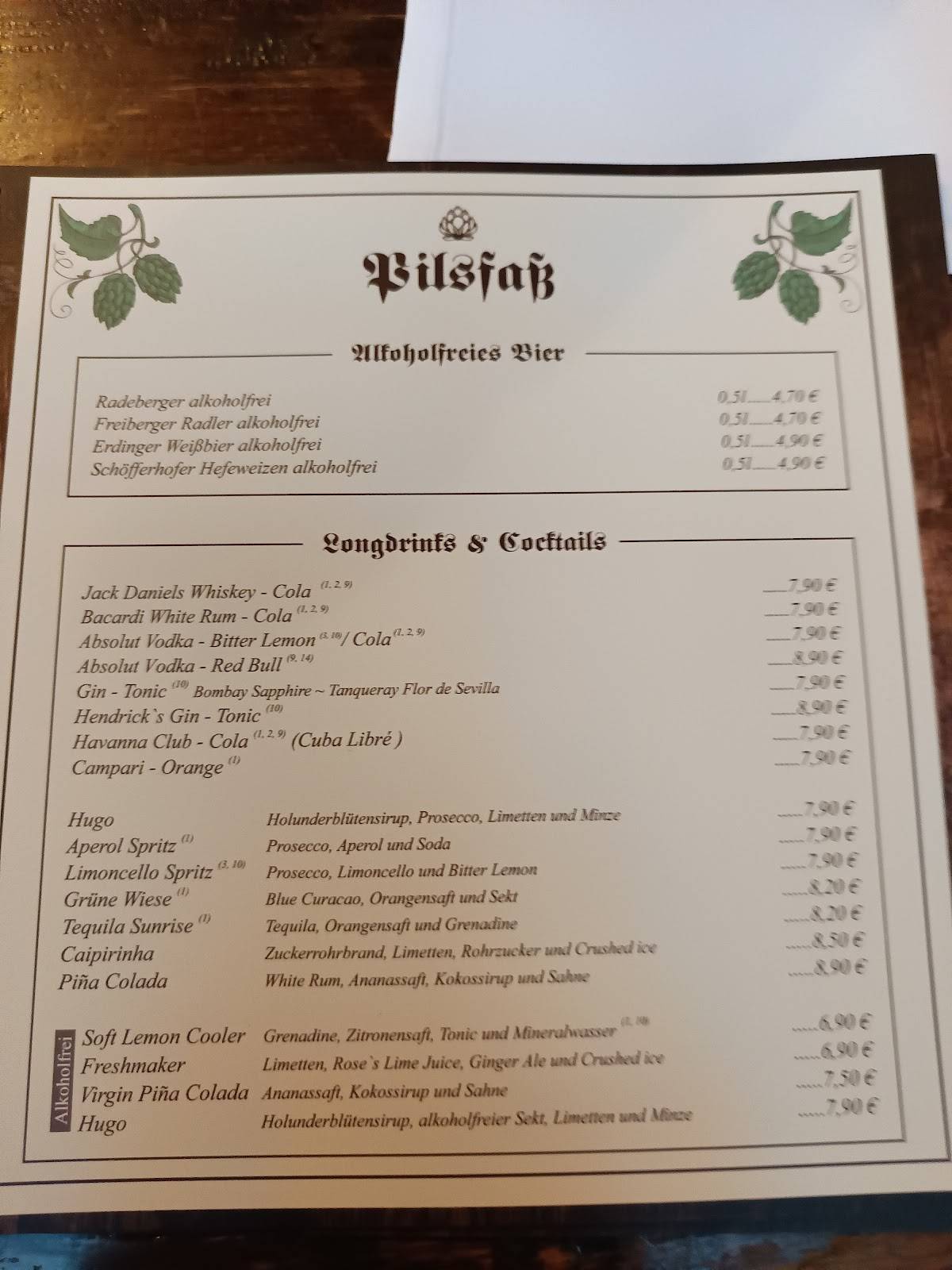Gaststätte Pilsfaß меню