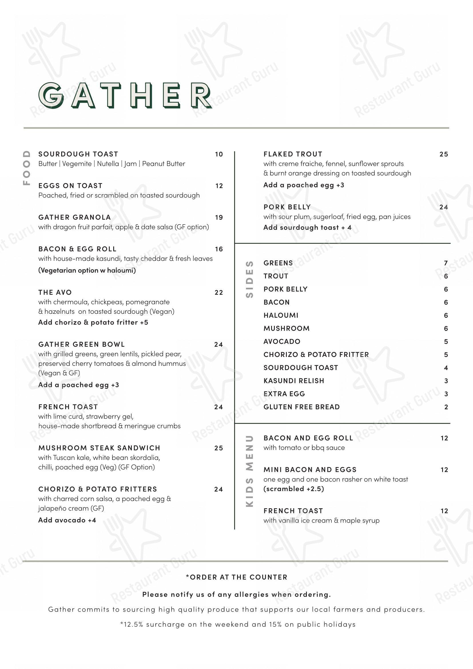 Меню напитков кафе Gather Yamba