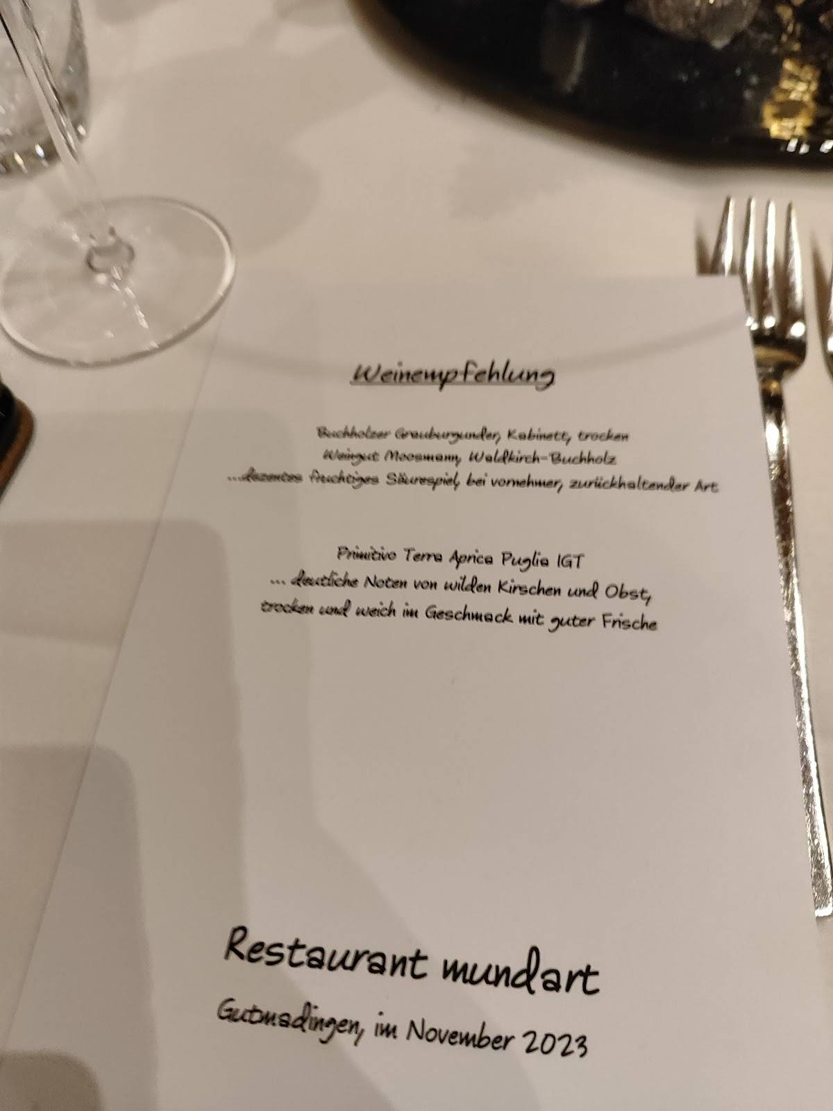 Restaurant mundart меню