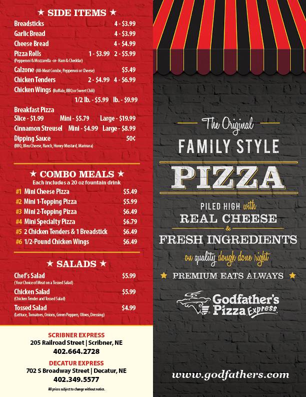 Godfather's Pizza Express меню