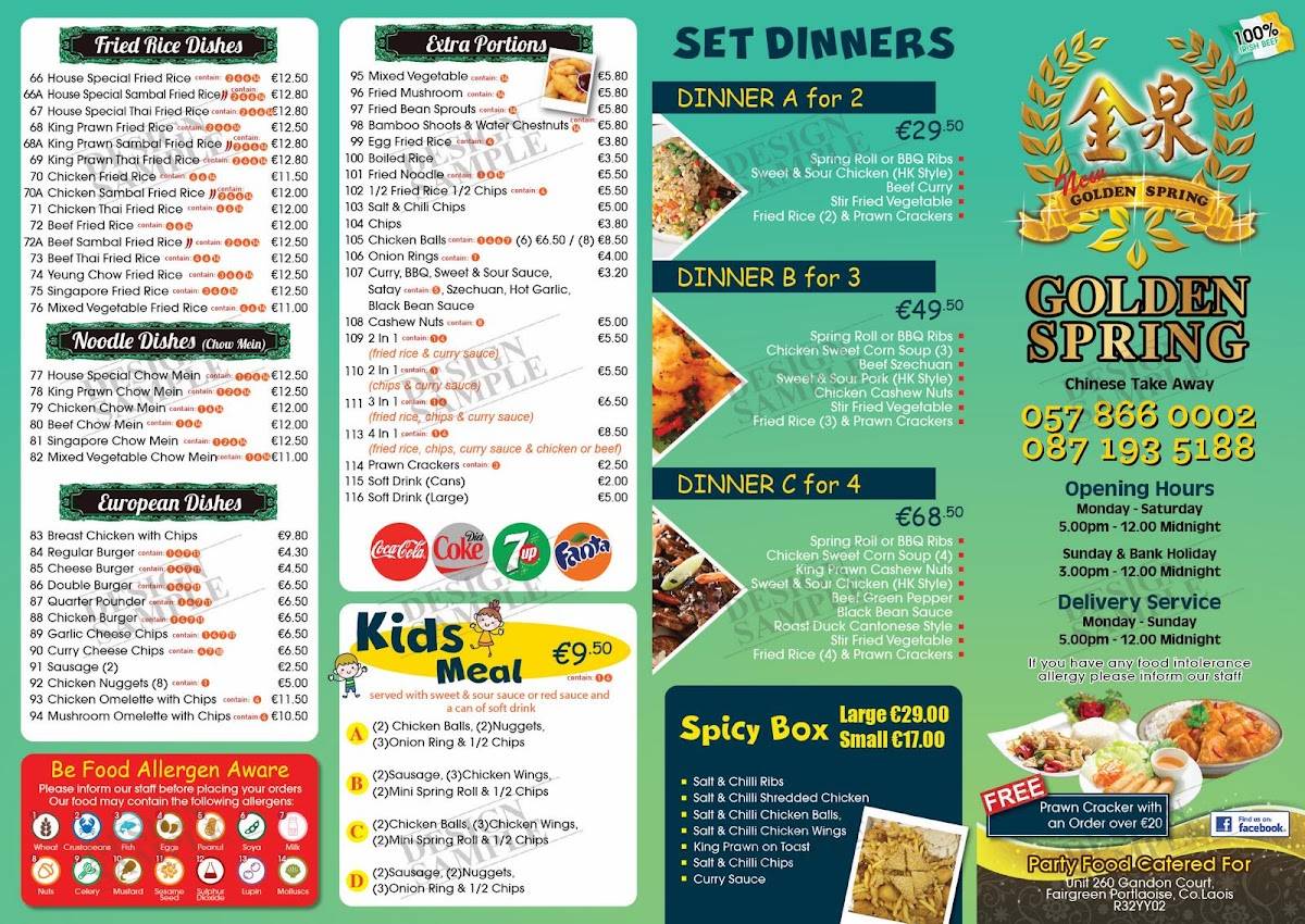 Golden Spring Restaurant меню