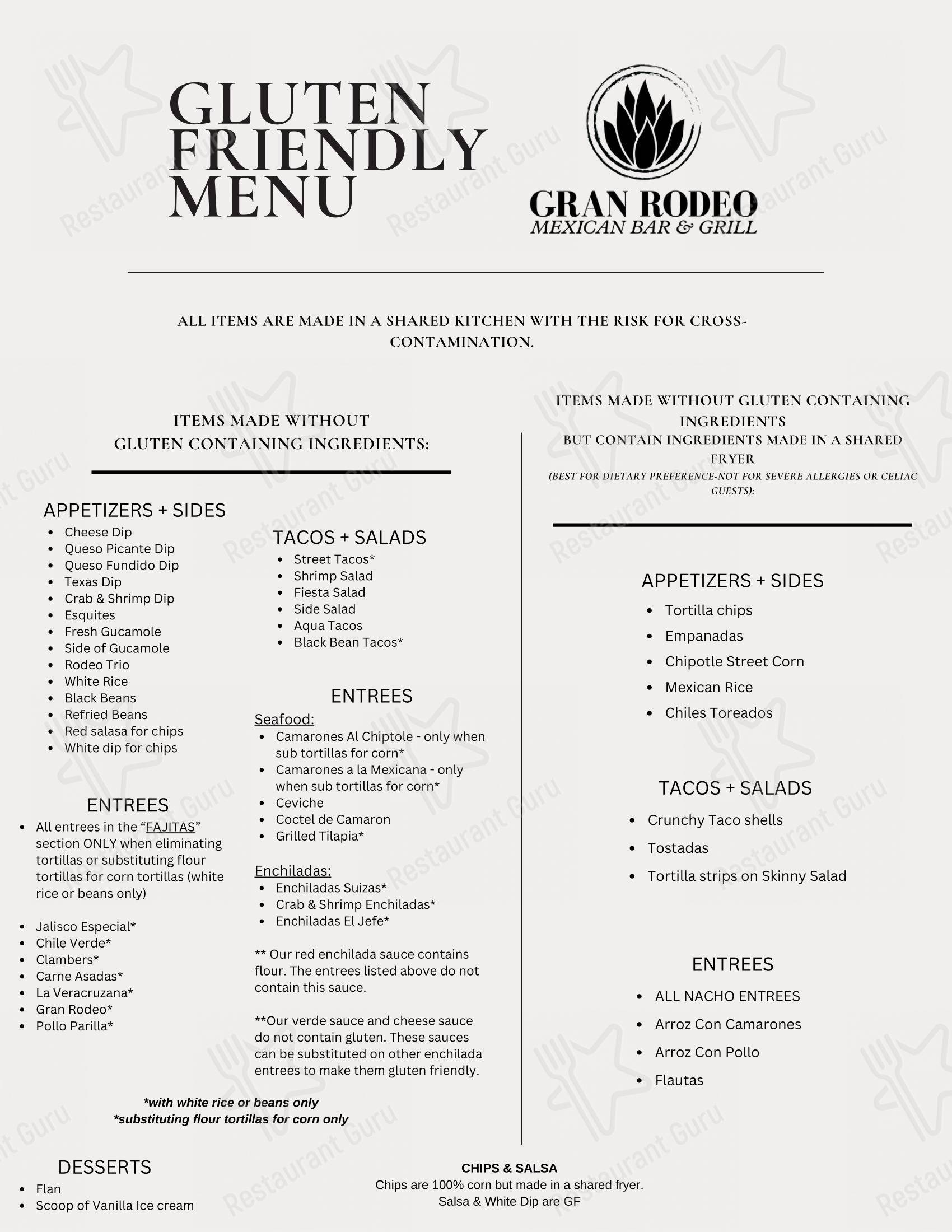 Меню ресторана Gran Rodeo Mexican Bar & Grill - MONTGOMERYVILLE - Основное меню