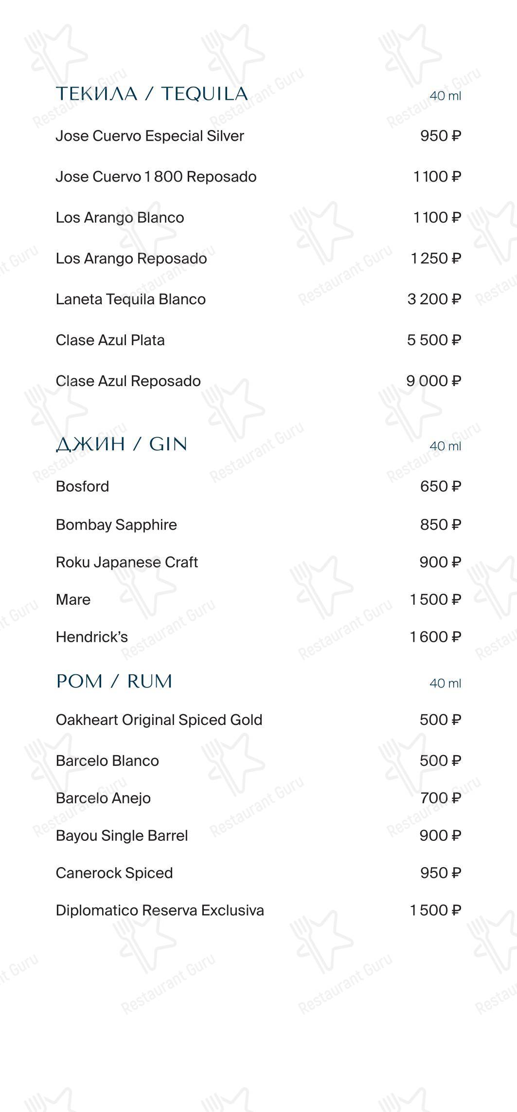 Grande Osteria в Москве - Меню