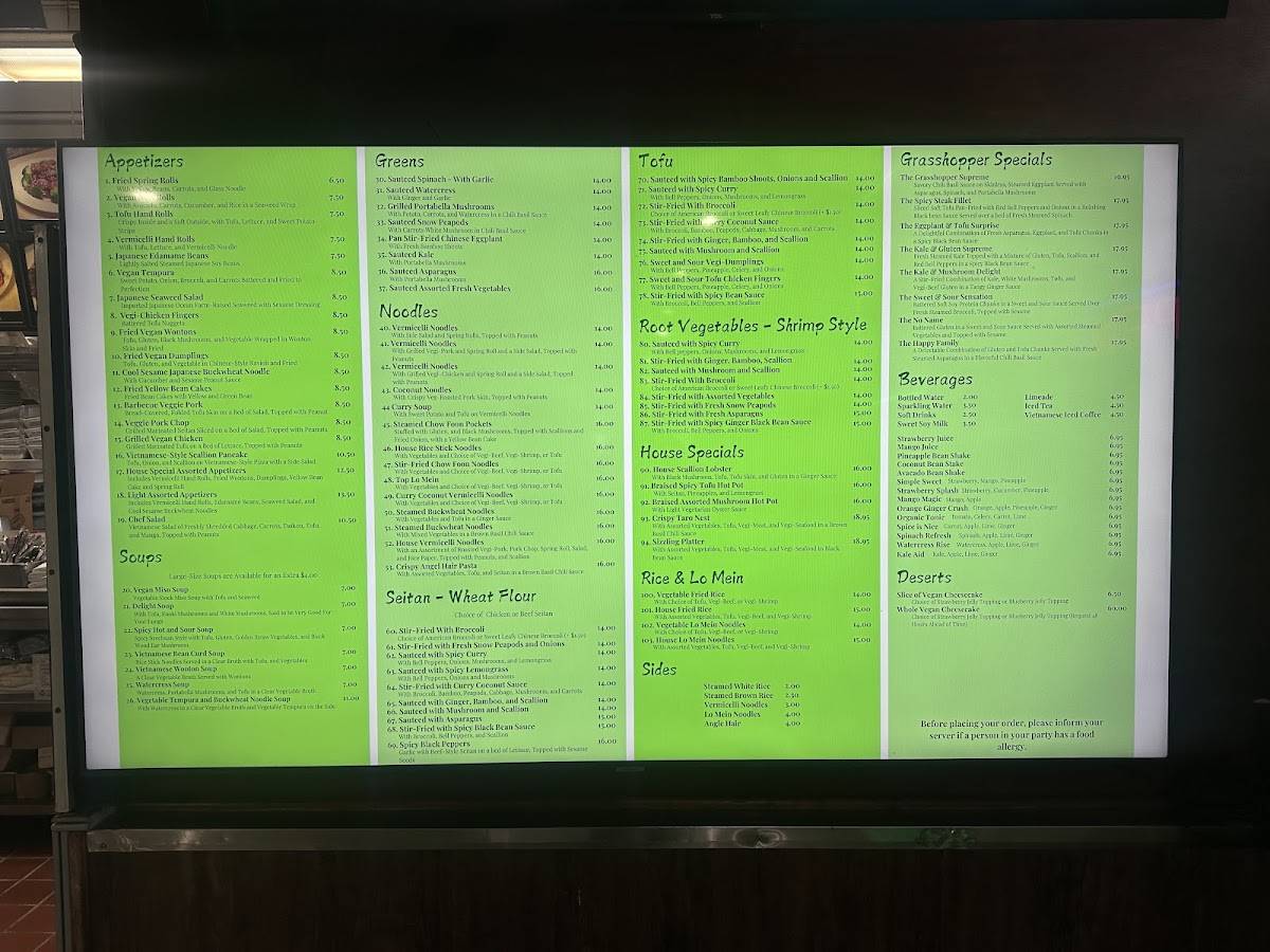 Grasshopper Vegan Restaurant меню