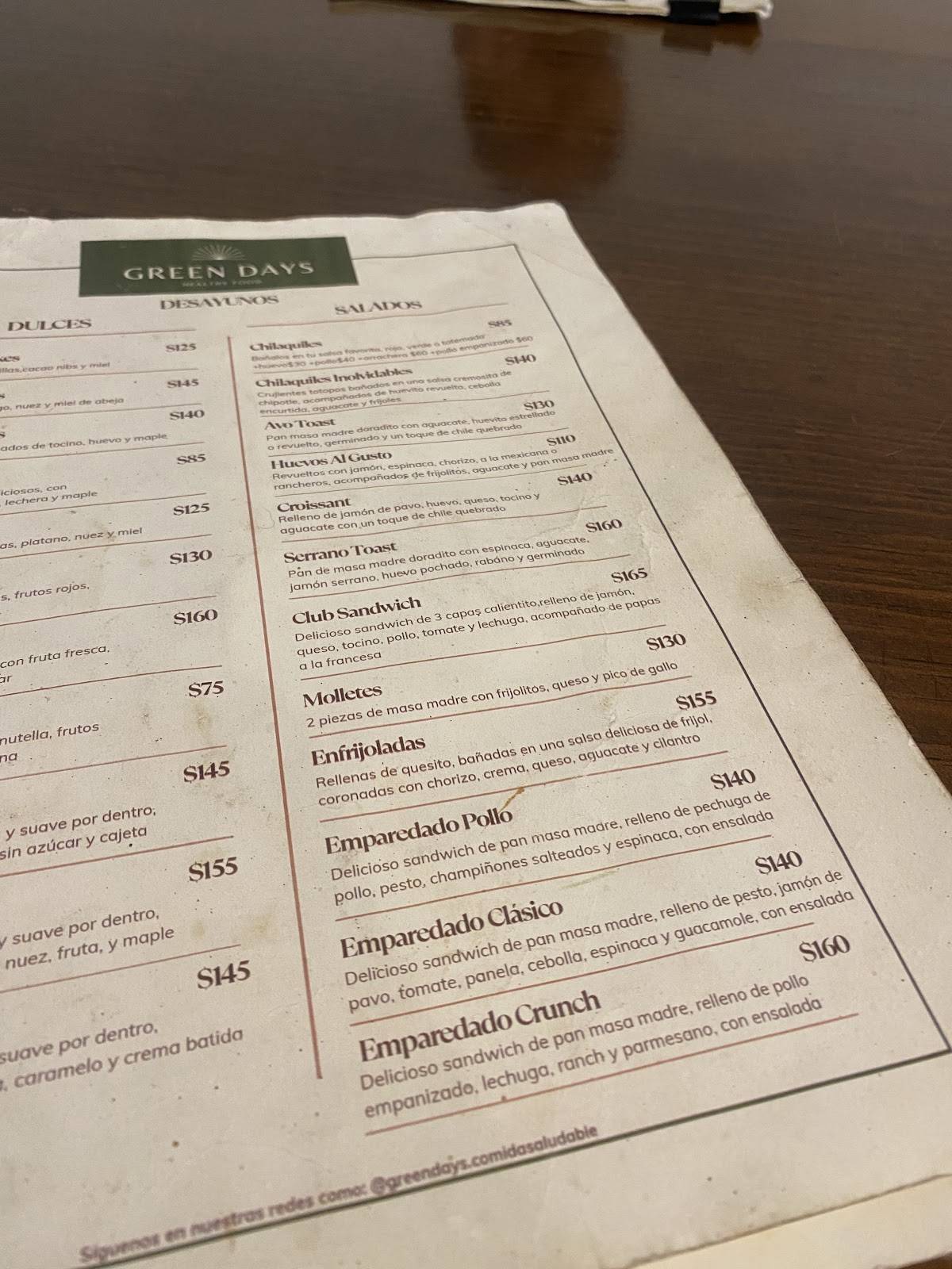 Green Days - Comida Saludable меню