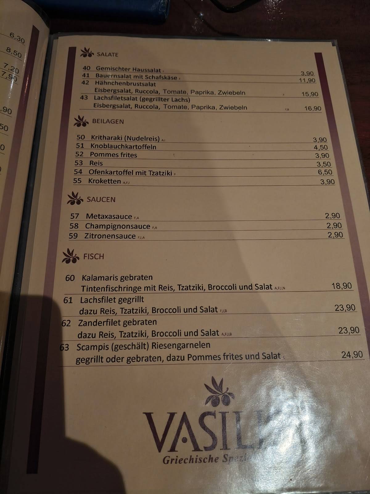 Griechisches Restaurant Vasilis меню
