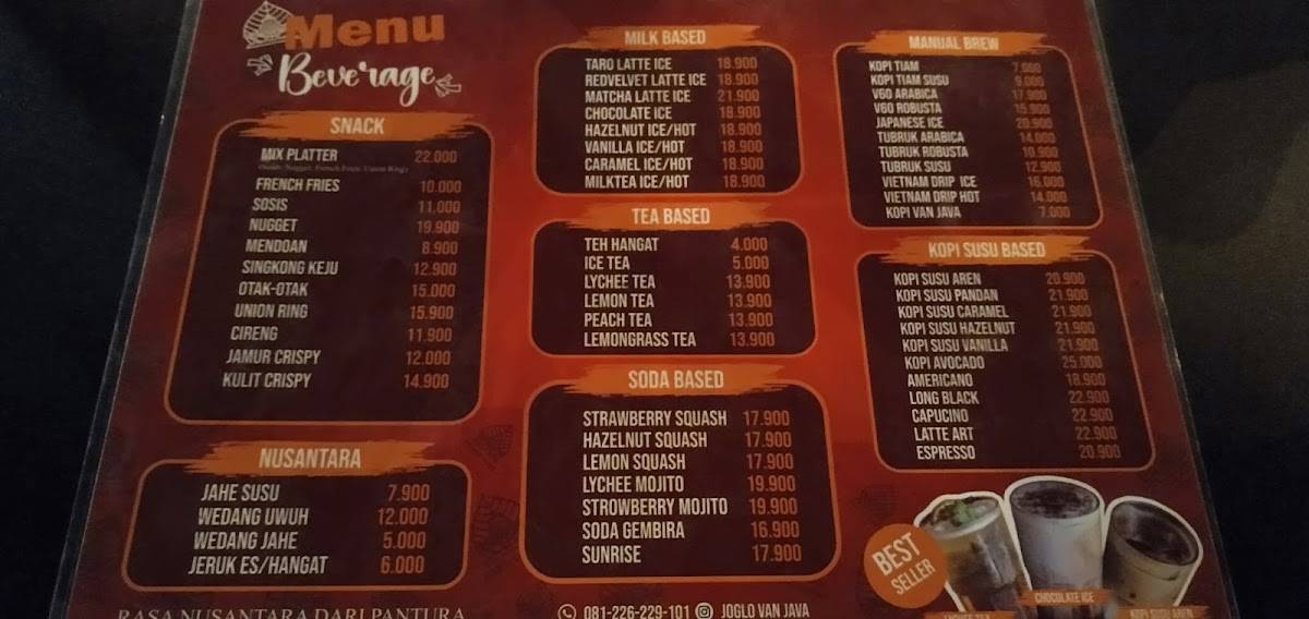 Joglo Van Java меню