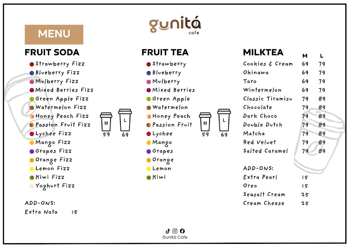 Gunitá Cafe меню