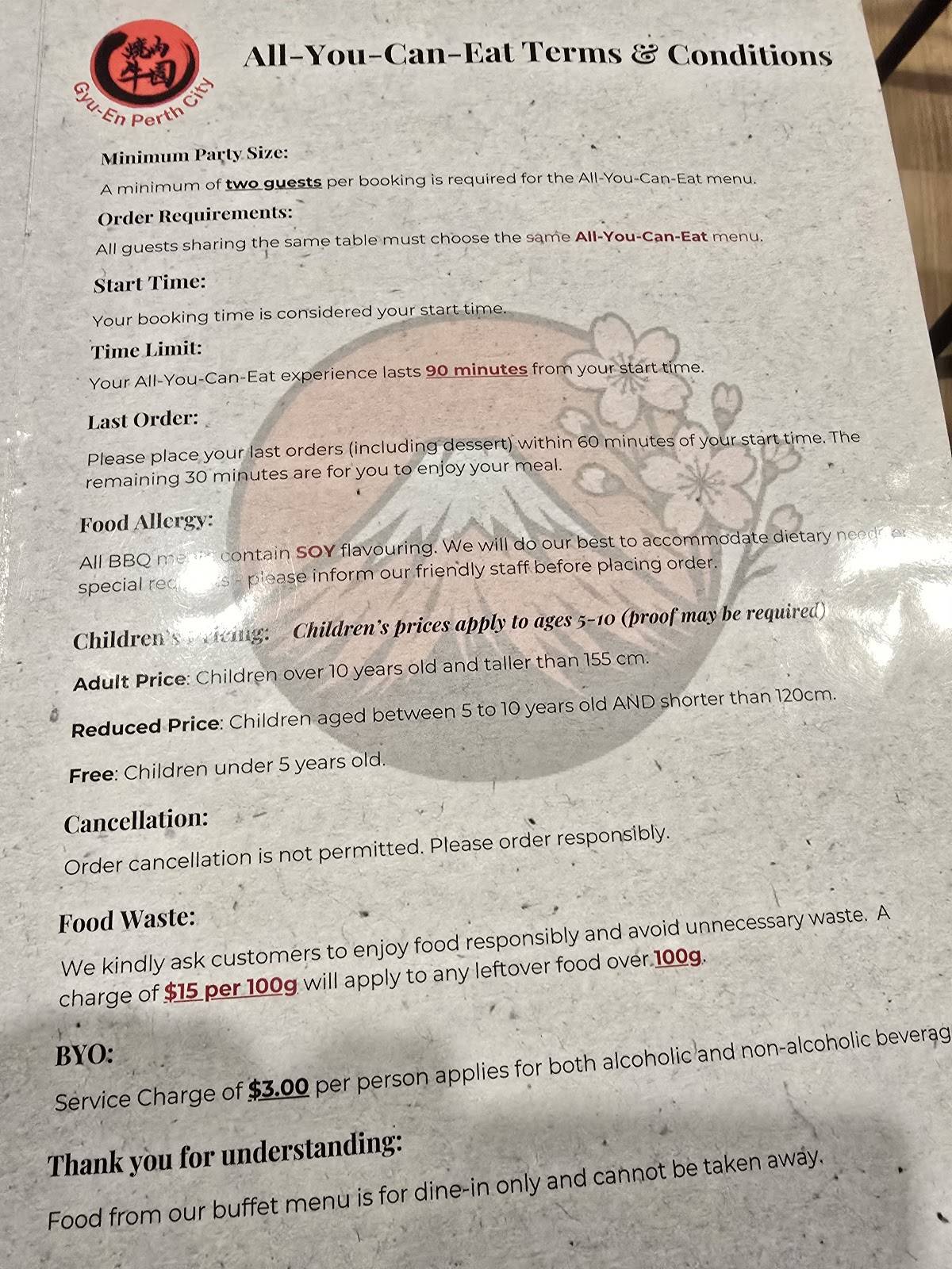 Gyu-En Japanese Yakiniku - Perth City меню