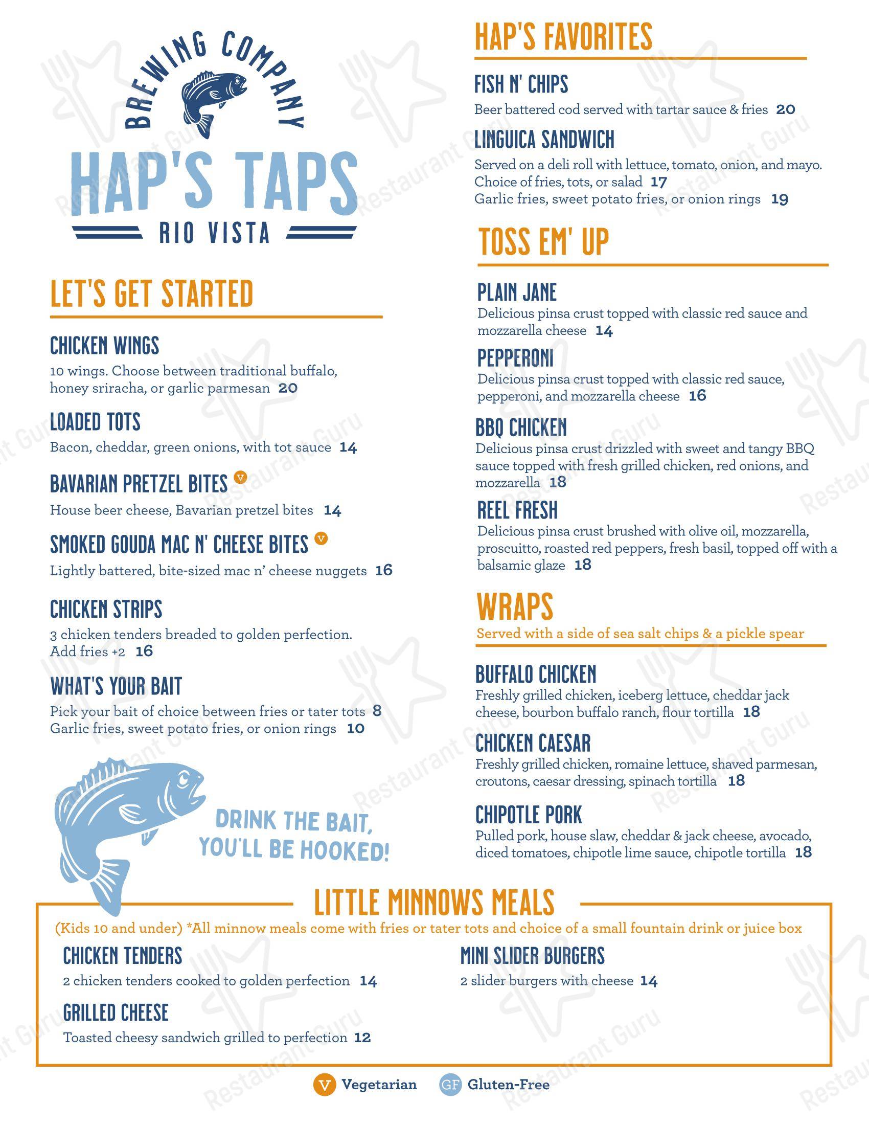 Меню напитков ресторана Hap’s Taps