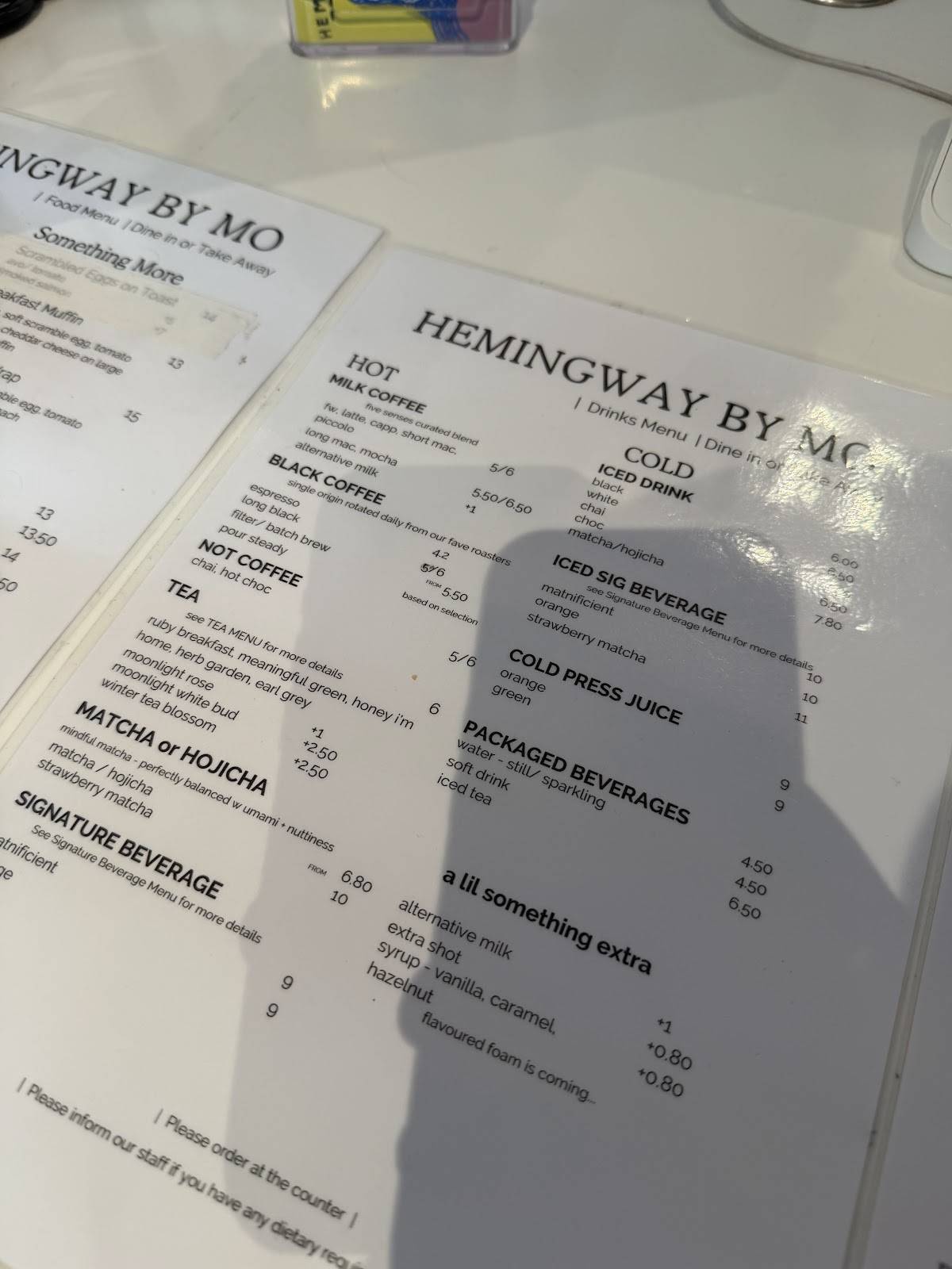 Hemingway Cafe меню
