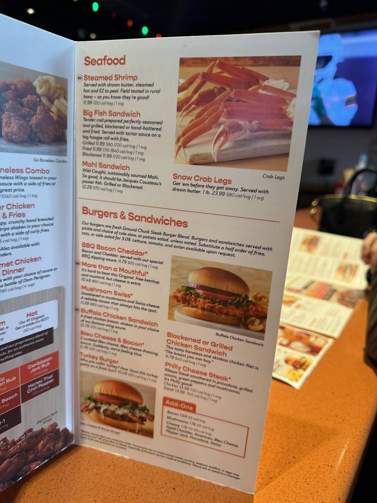 Hooters меню