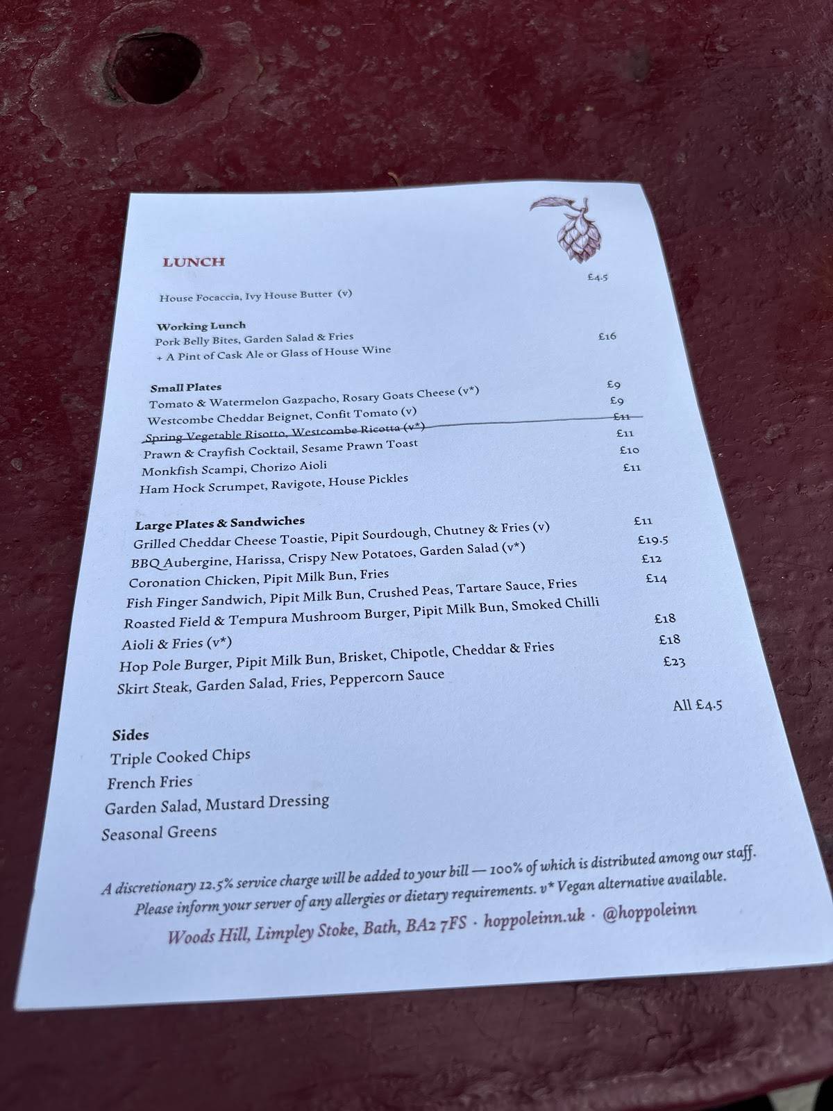 Hop Pole Inn меню