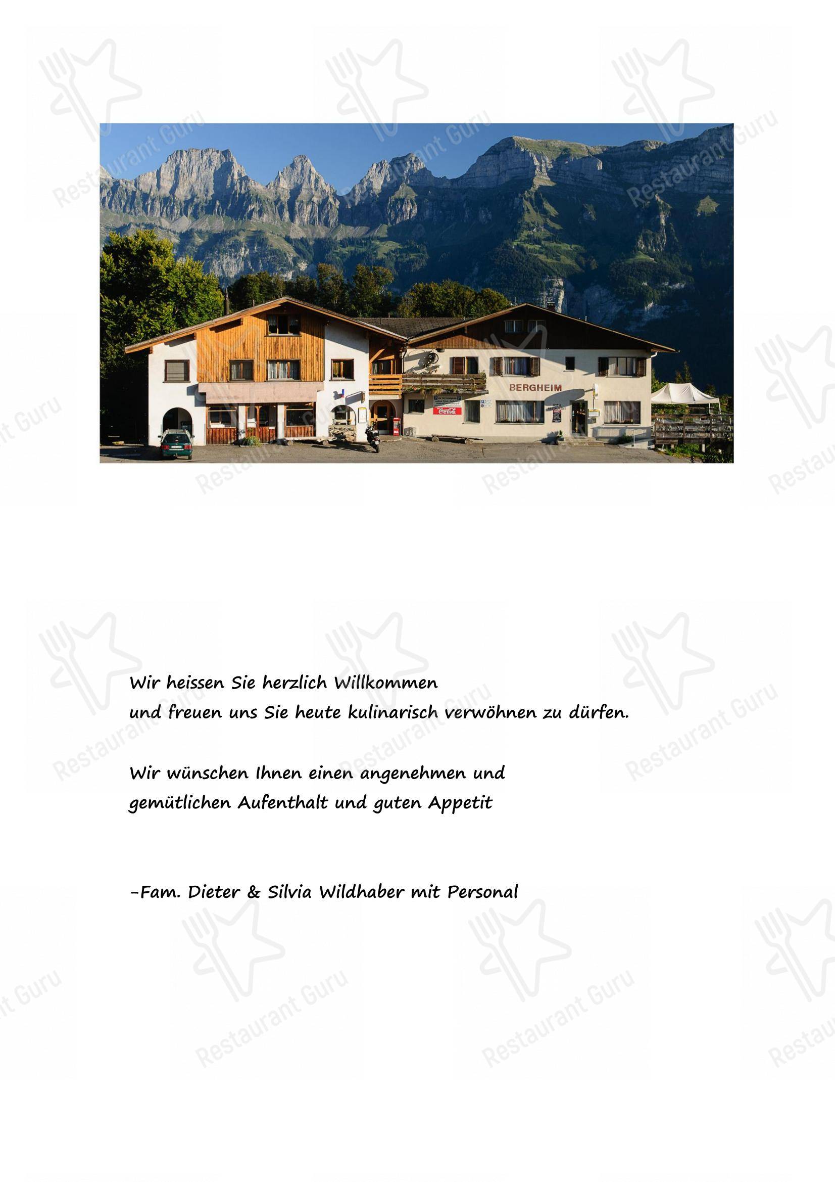 Hotel - Restaurant Bergheim в Флумсе - Меню