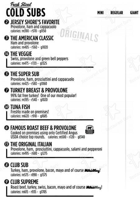 Jersey Mike's Subs меню