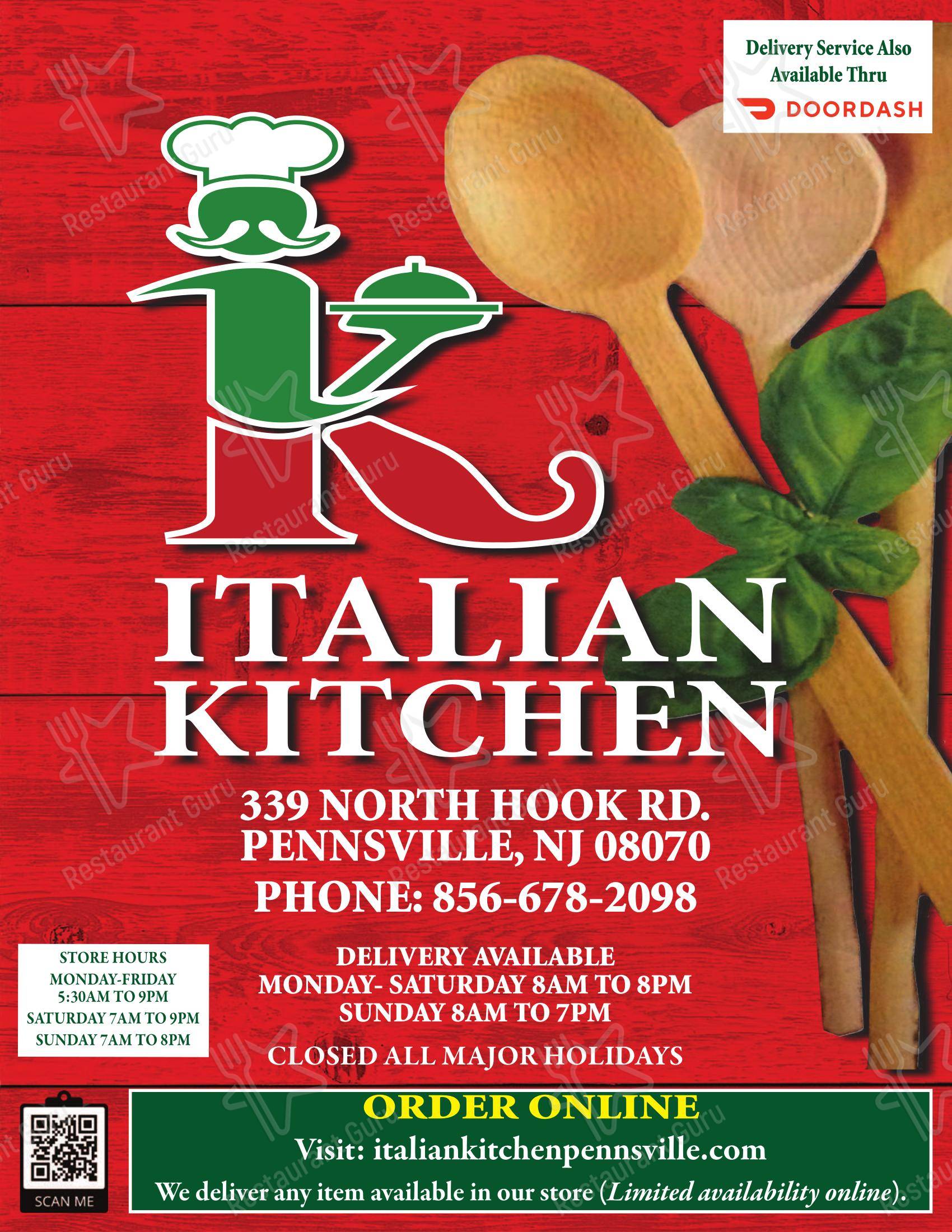 菜单 пиццерии Italian Kitchen в Карнисе Пойнте Тауншипе