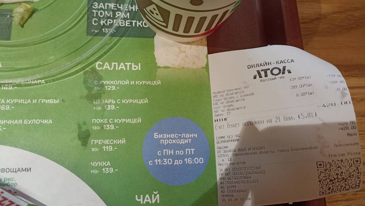 Италиан Пицца меню