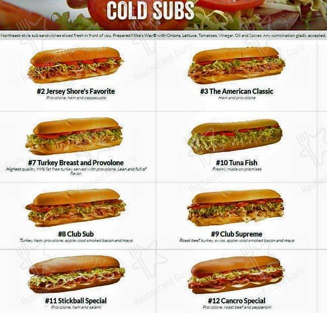 Jersey Mike's Subs меню