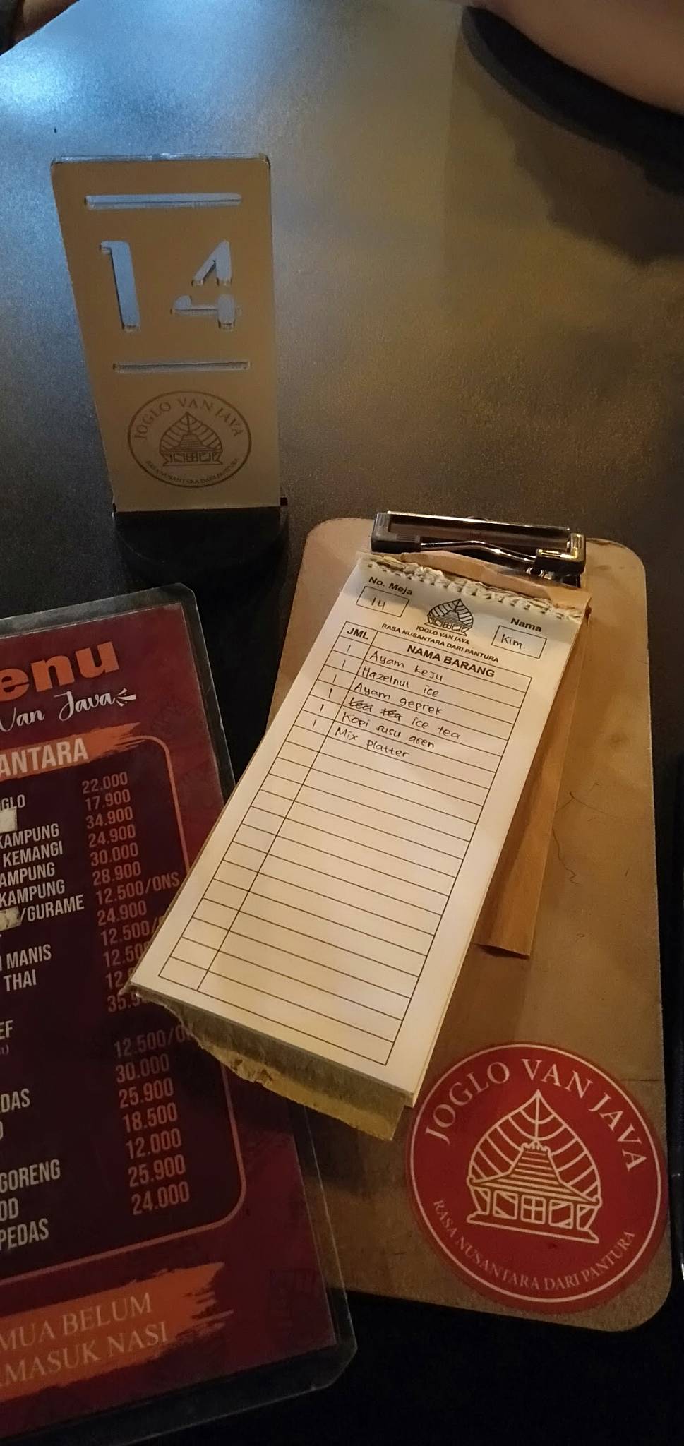 Joglo Van Java меню