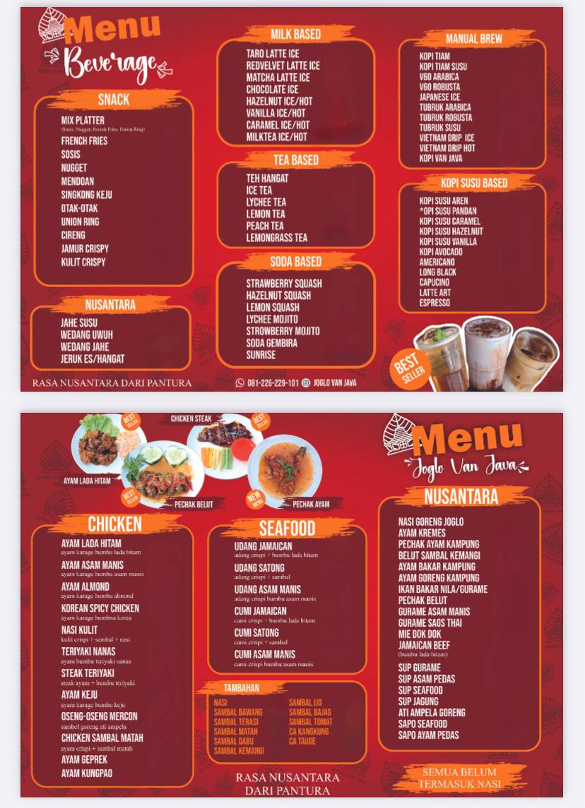 Joglo Van Java меню
