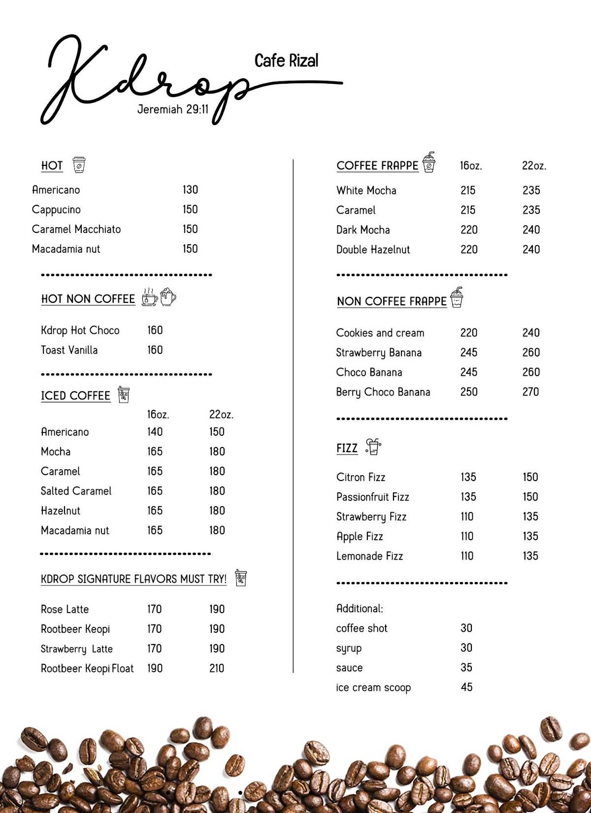Kdrop Cafe меню