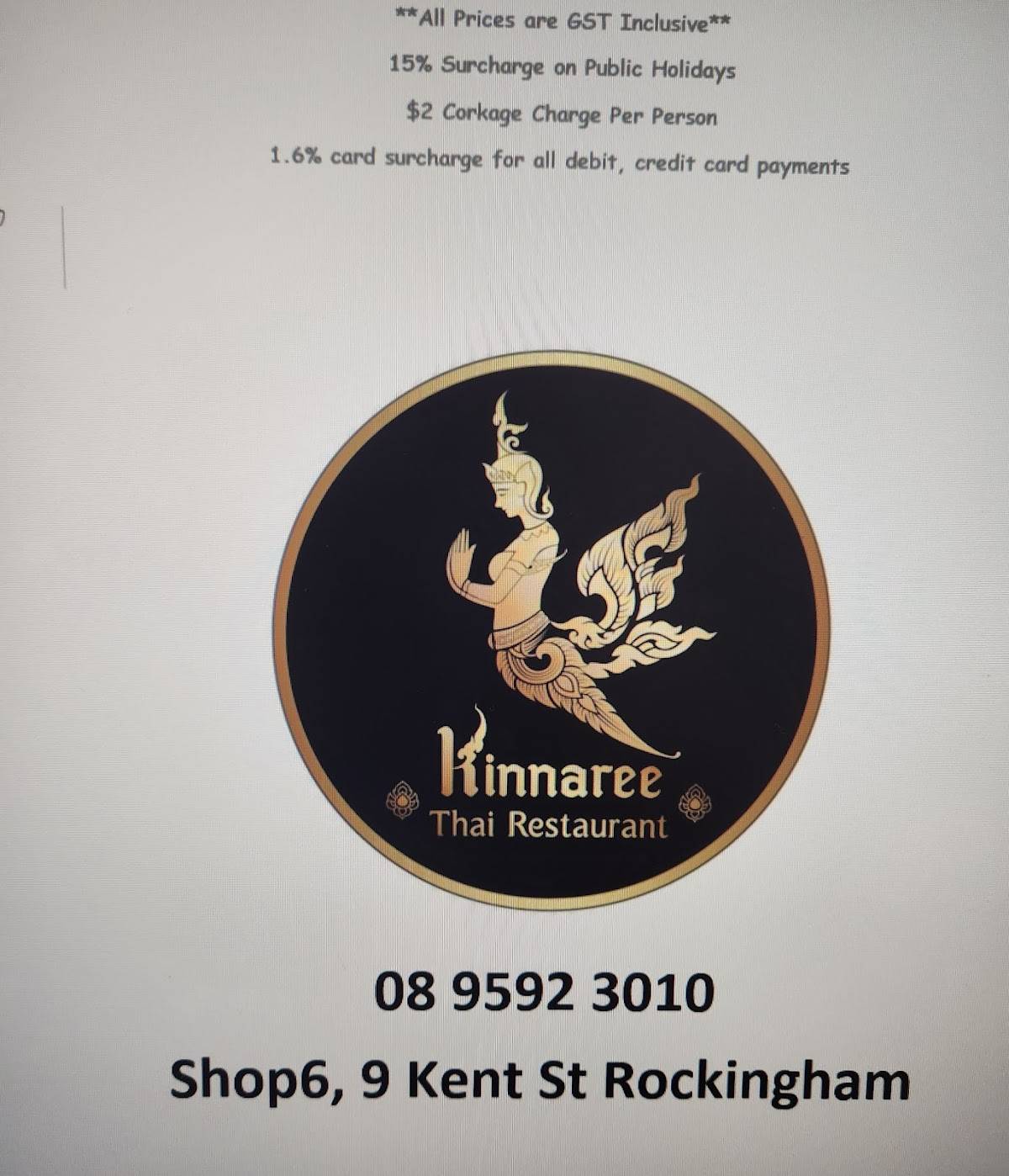 Kinnaree Thai Restaurant меню