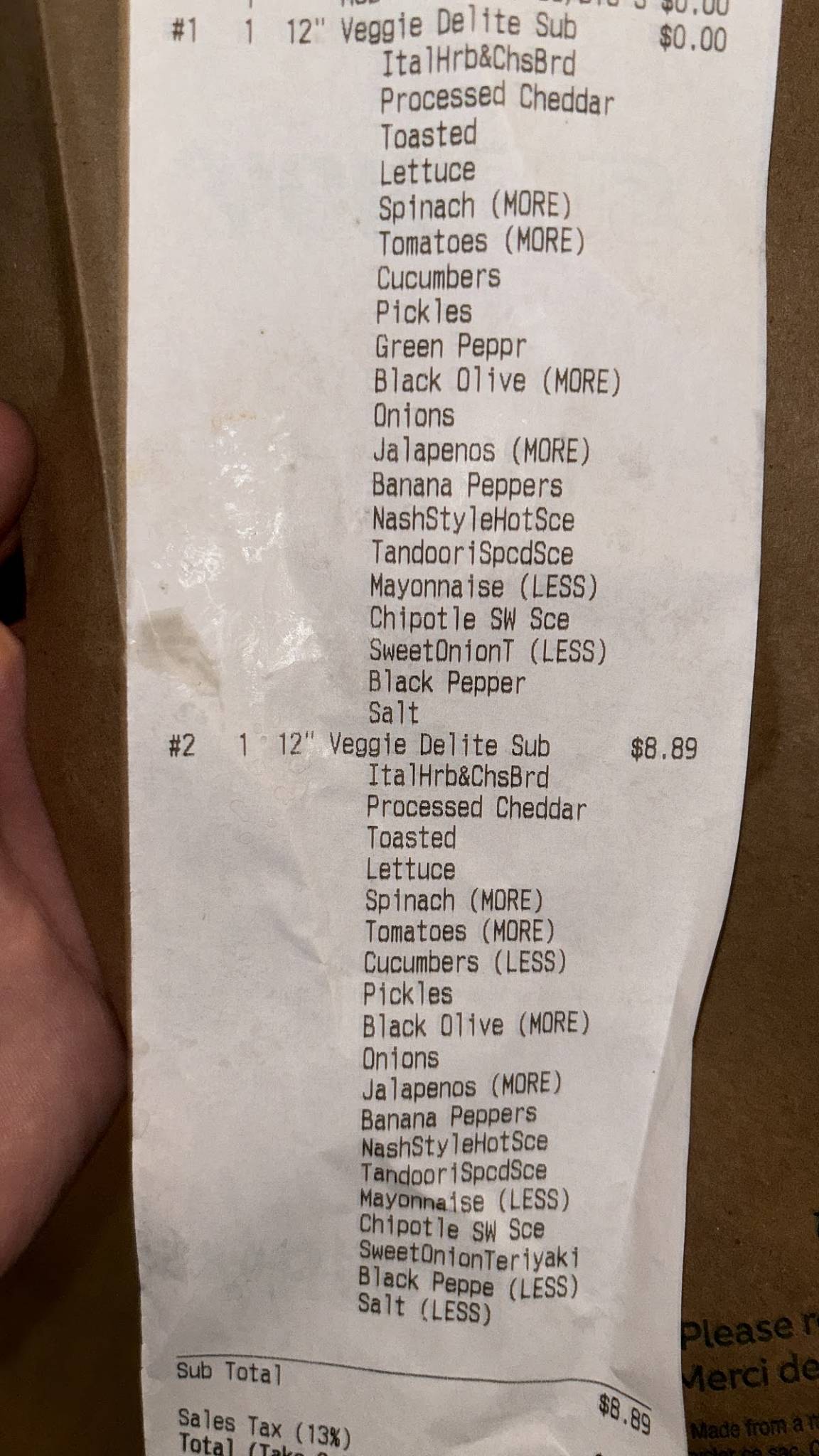 Subway меню
