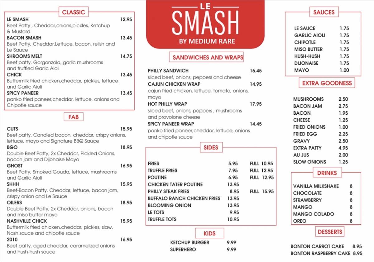LE SMASH BY MEDIUM RARE меню