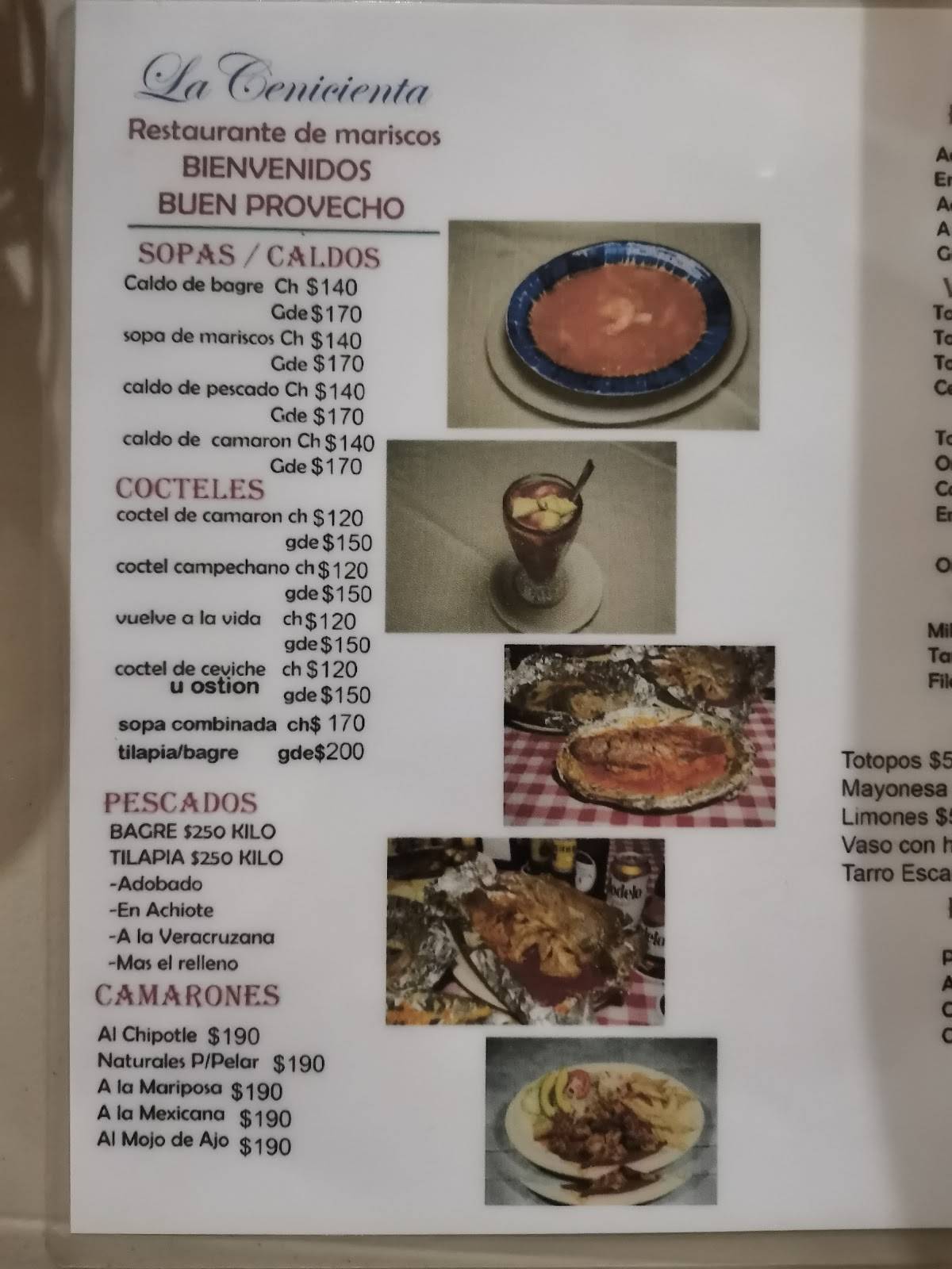 La Cenicienta меню
