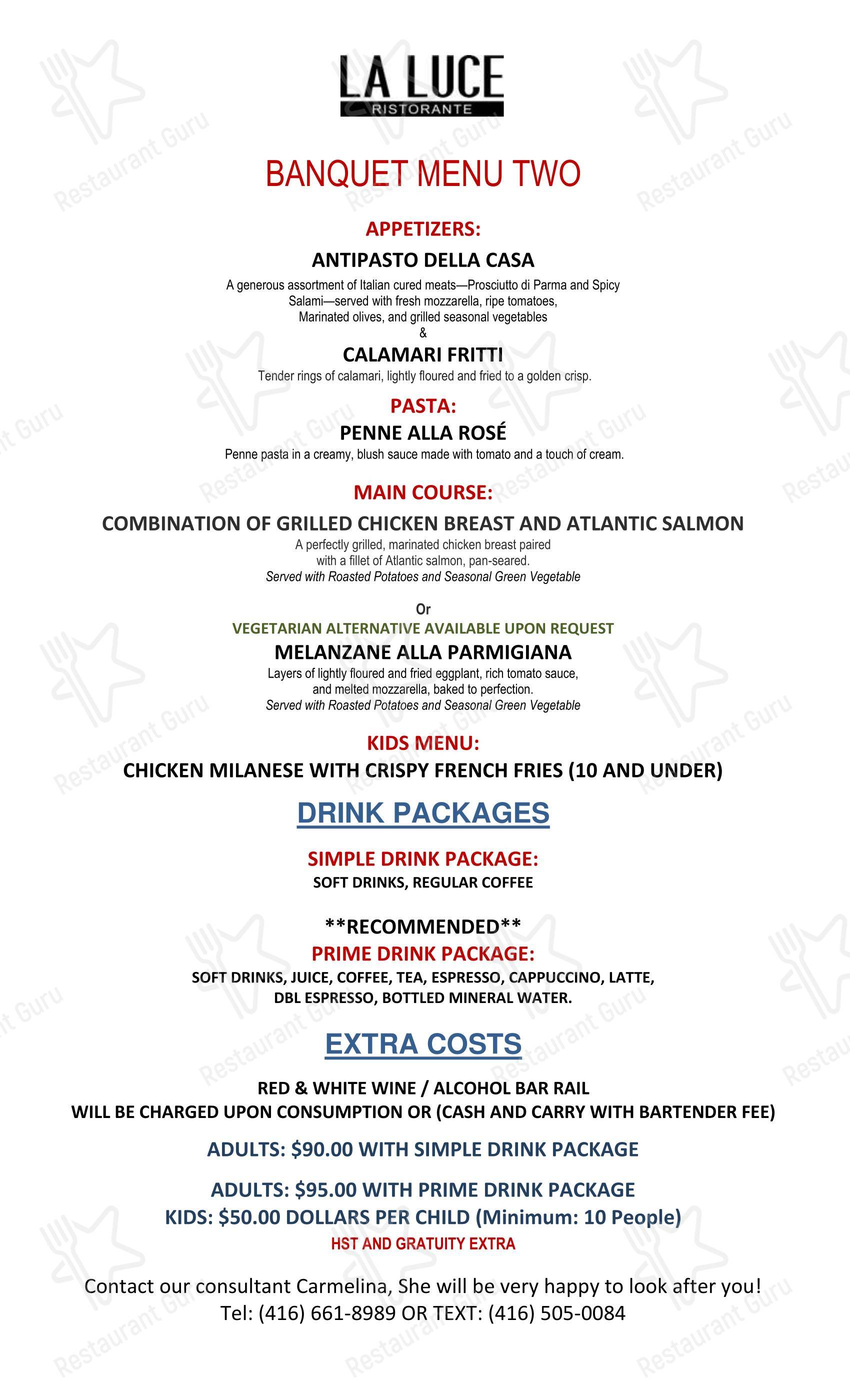 La Luce Ristorante ‍ в Торонто - Lunch Menu
