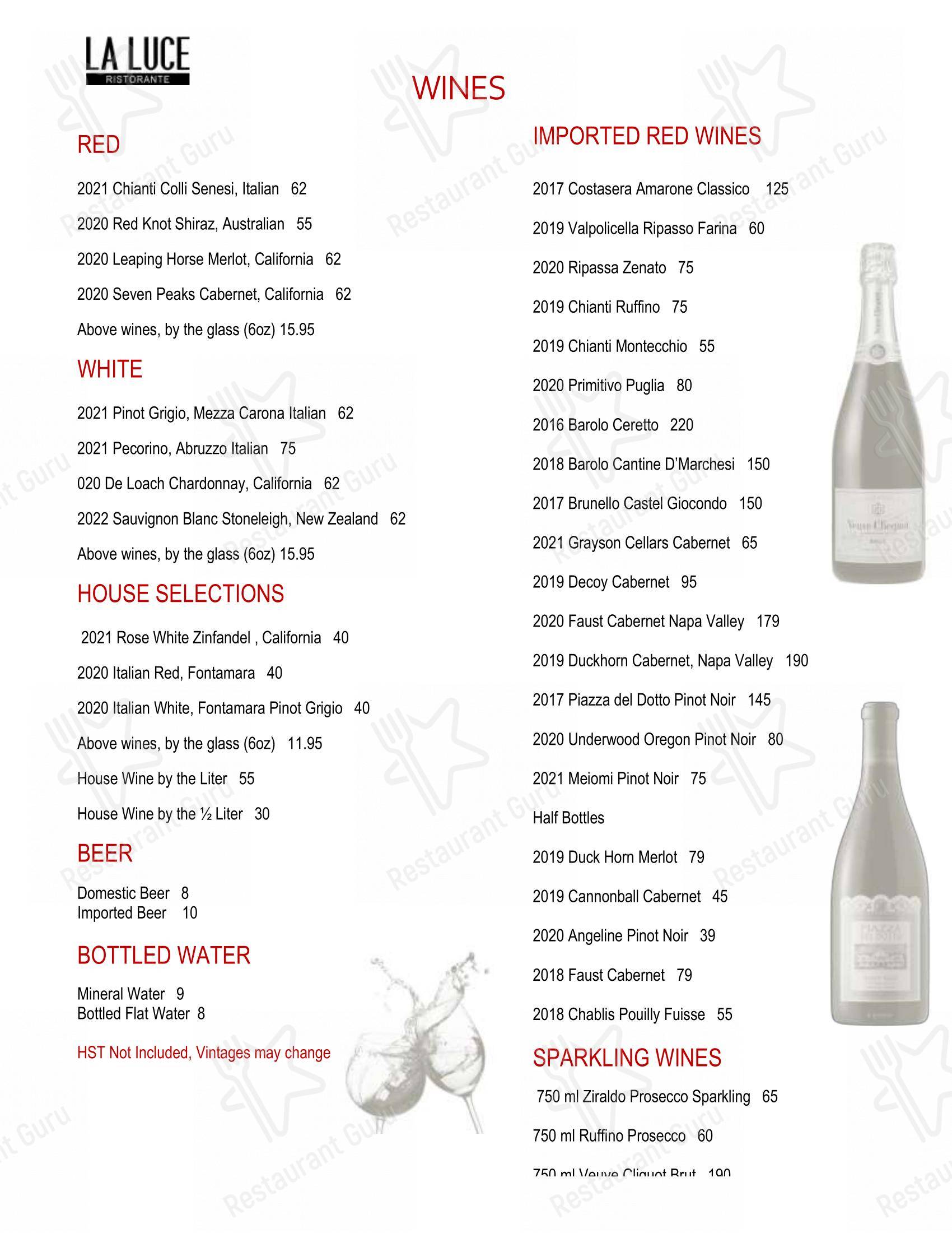 La Luce Ristorante ‍ в Торонто - Takeaway Menu