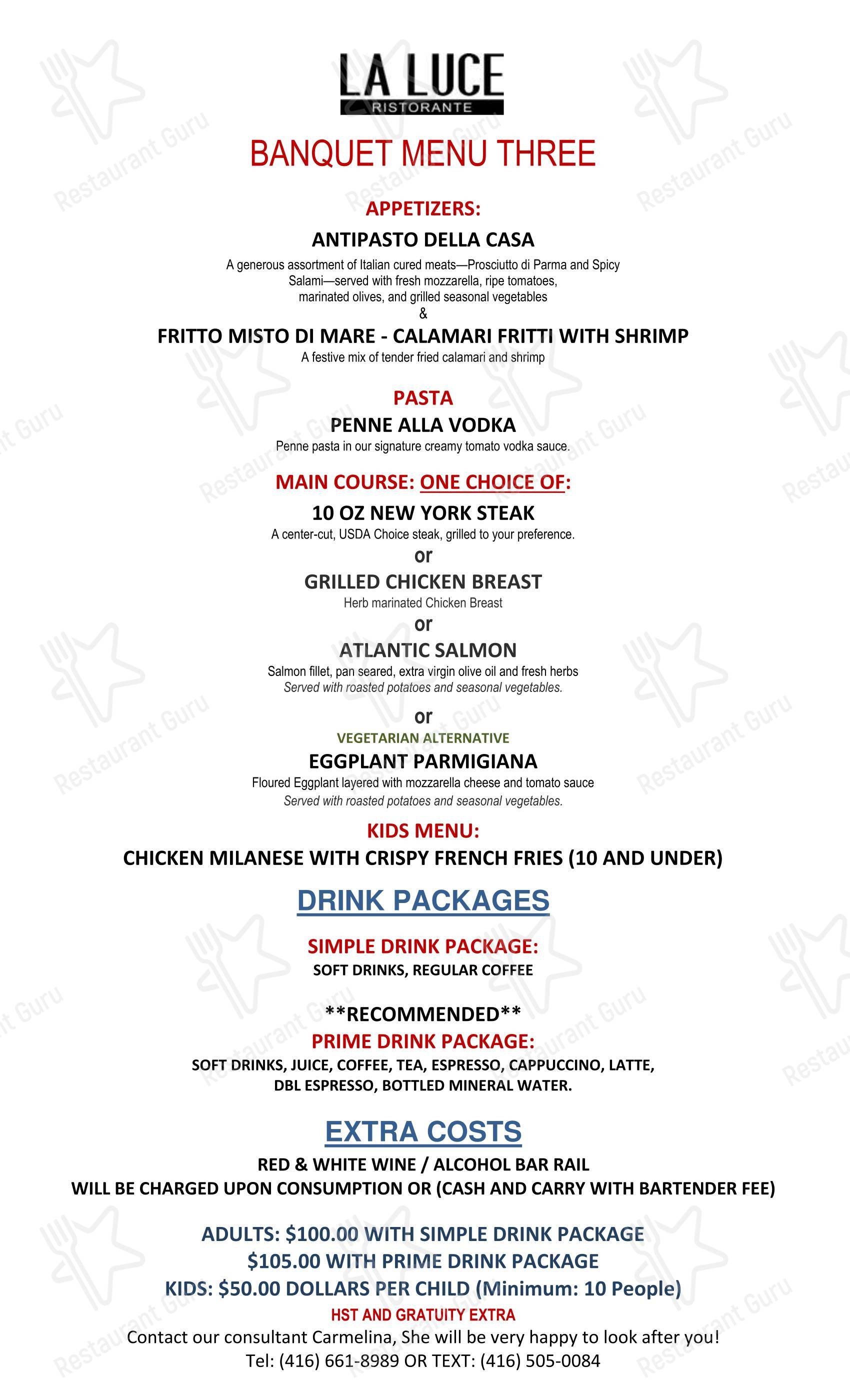 La Luce Ristorante ‍ в Торонто - Lunch Menu
