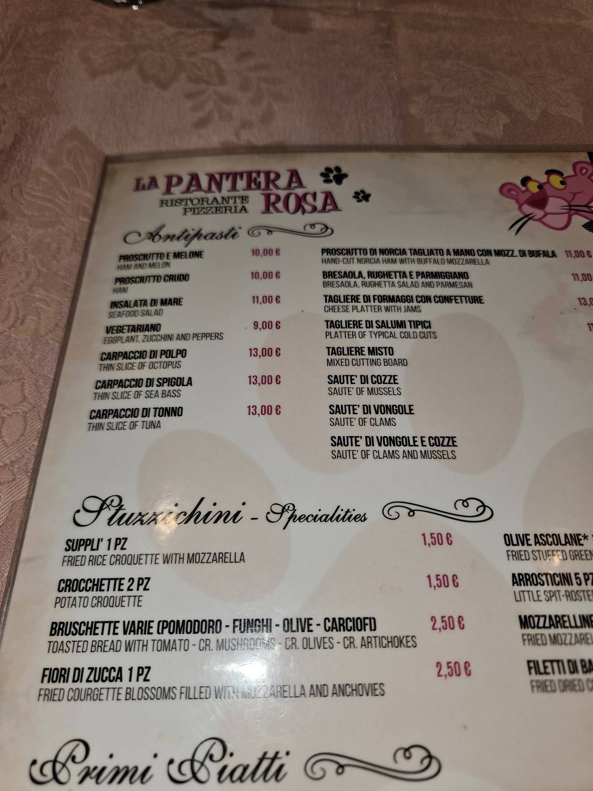 La Pantera Rosa меню