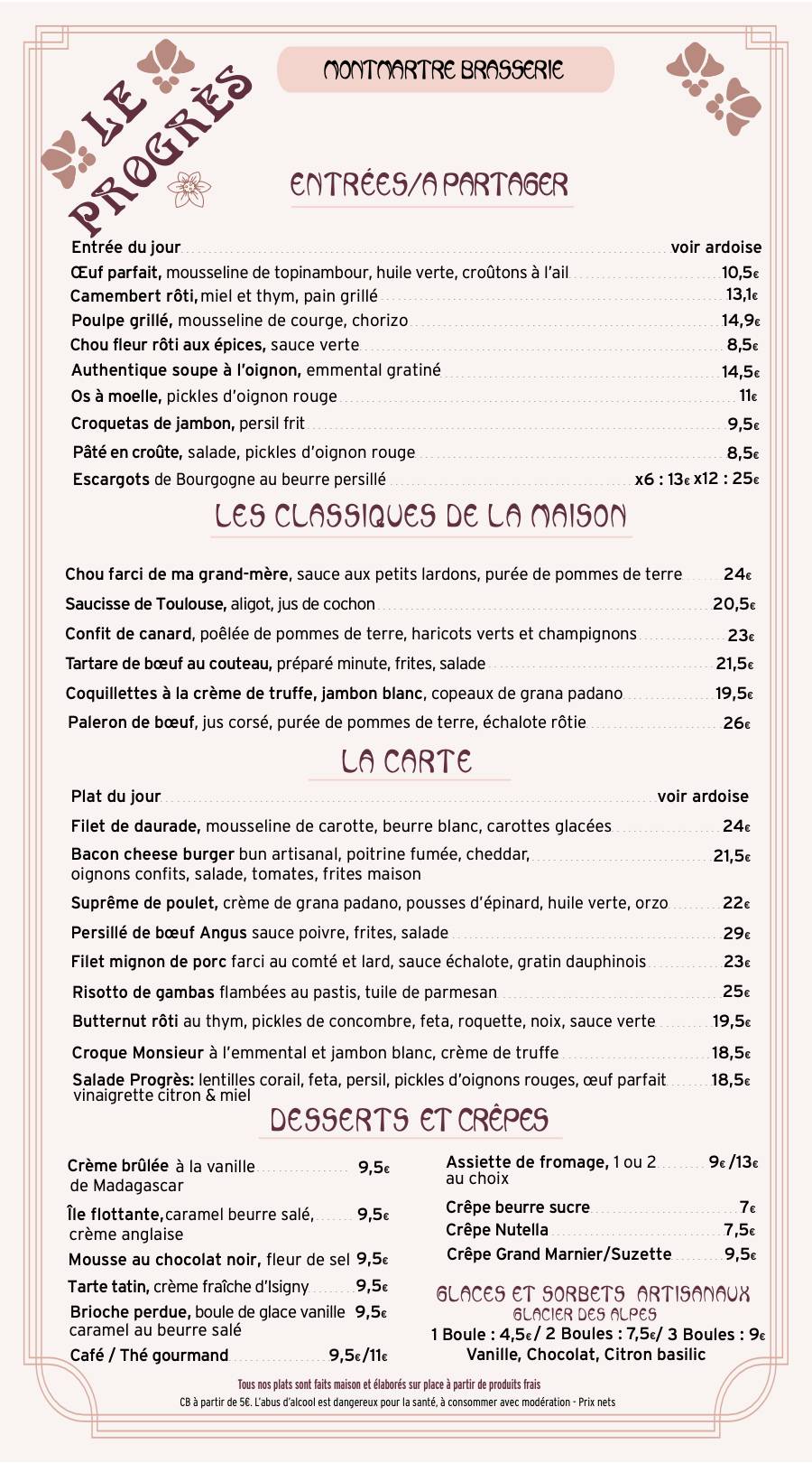 Le Progrès меню